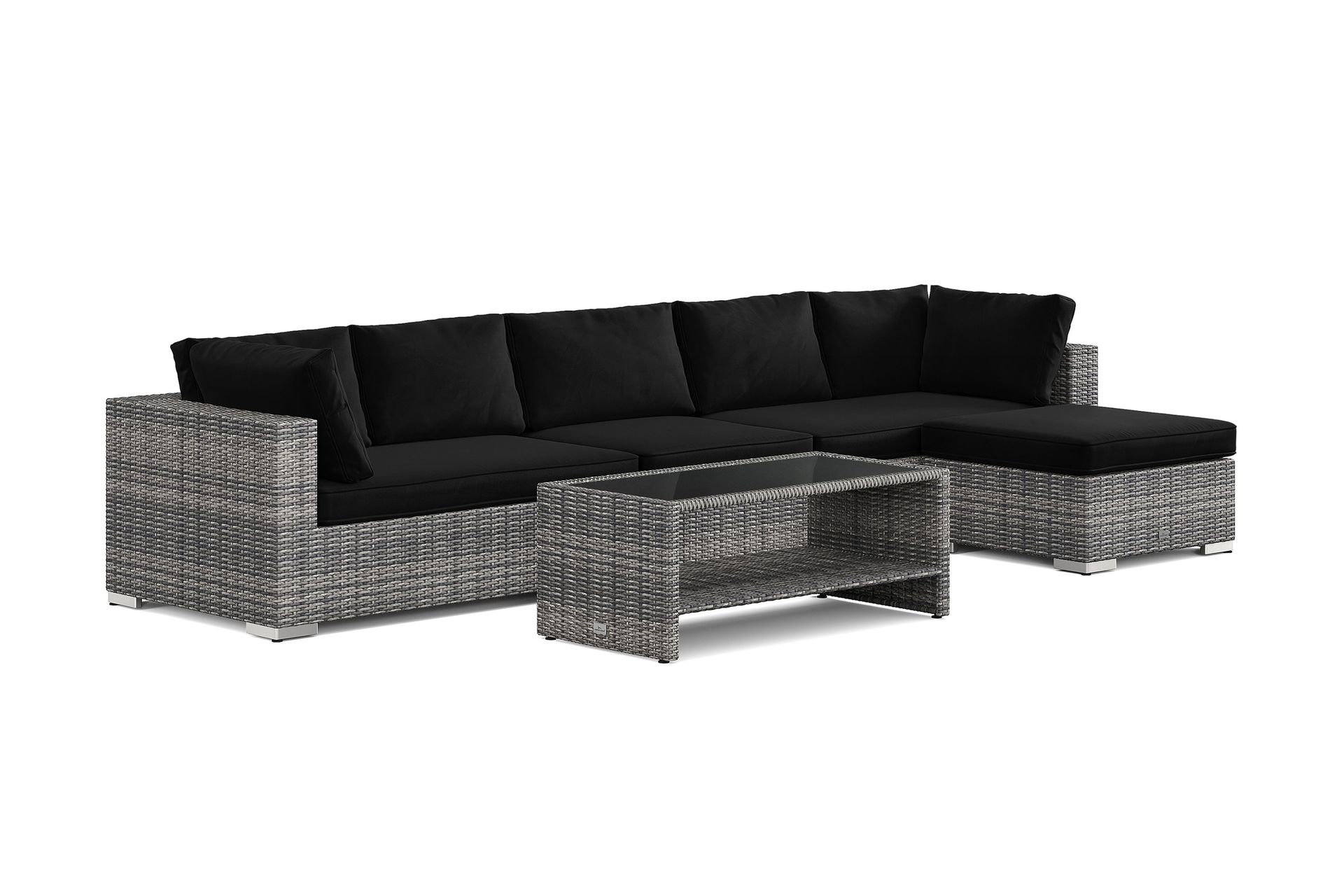 bahamas utomhus divansoffa 6-sits med vändbar divan och bord med hylla - grå