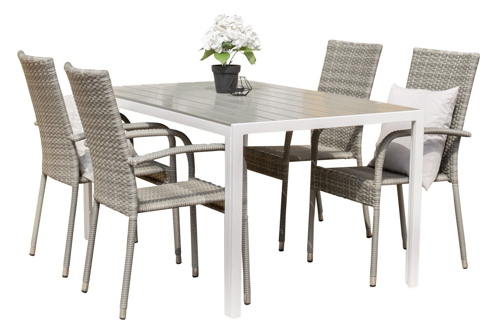 break matgrupp utomhus + 4 utestolar - grå/vit