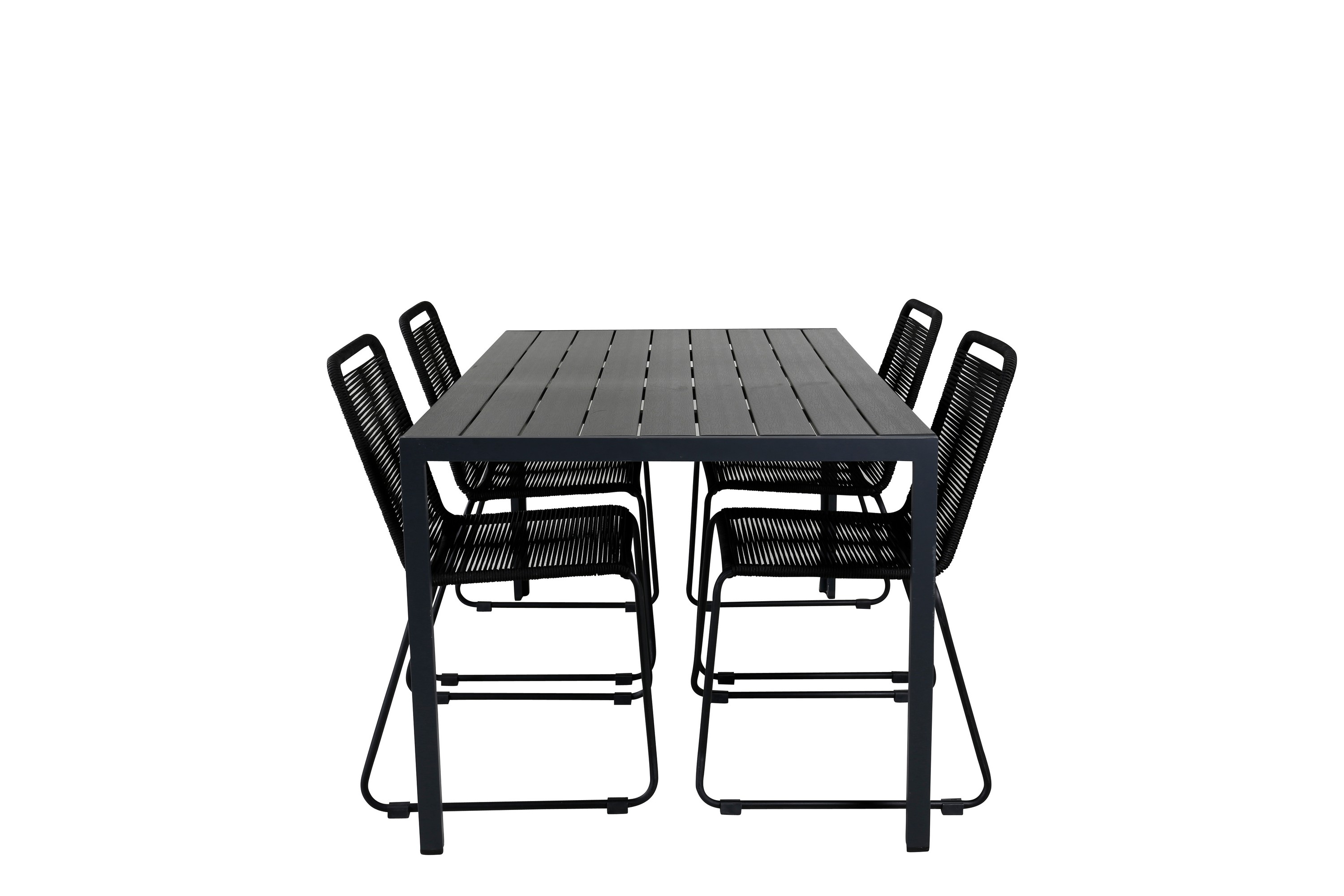 Break Matgrupp Utomhus 150cm 4 Lindos Stapelbara Matstolar Utomhus Svart