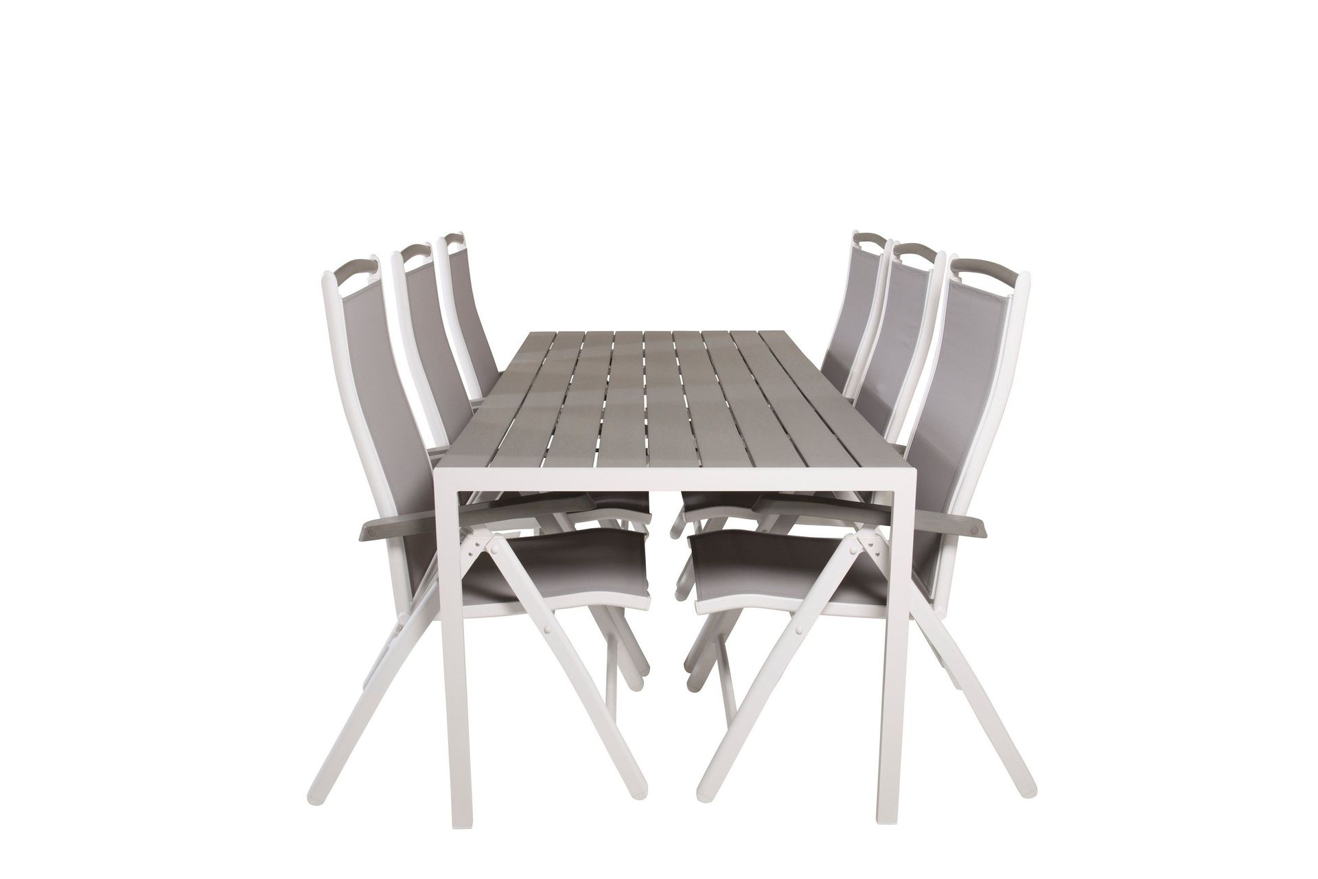 break matgrupp utomhus 205 cm + 6 st albany positionssutestolar - grå /vit