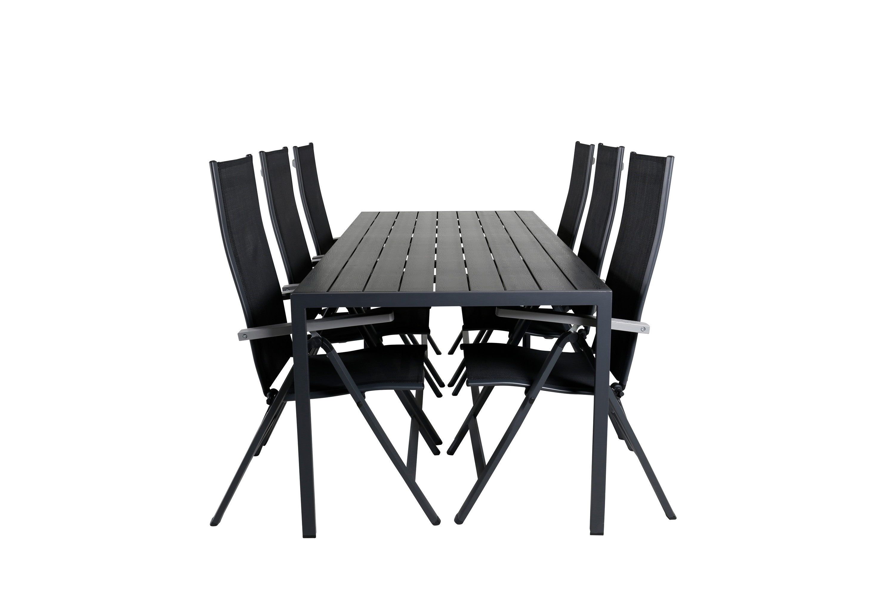 break matgrupp utomhus 205cm + 6 albany positionsstolar svart/grå - venture home