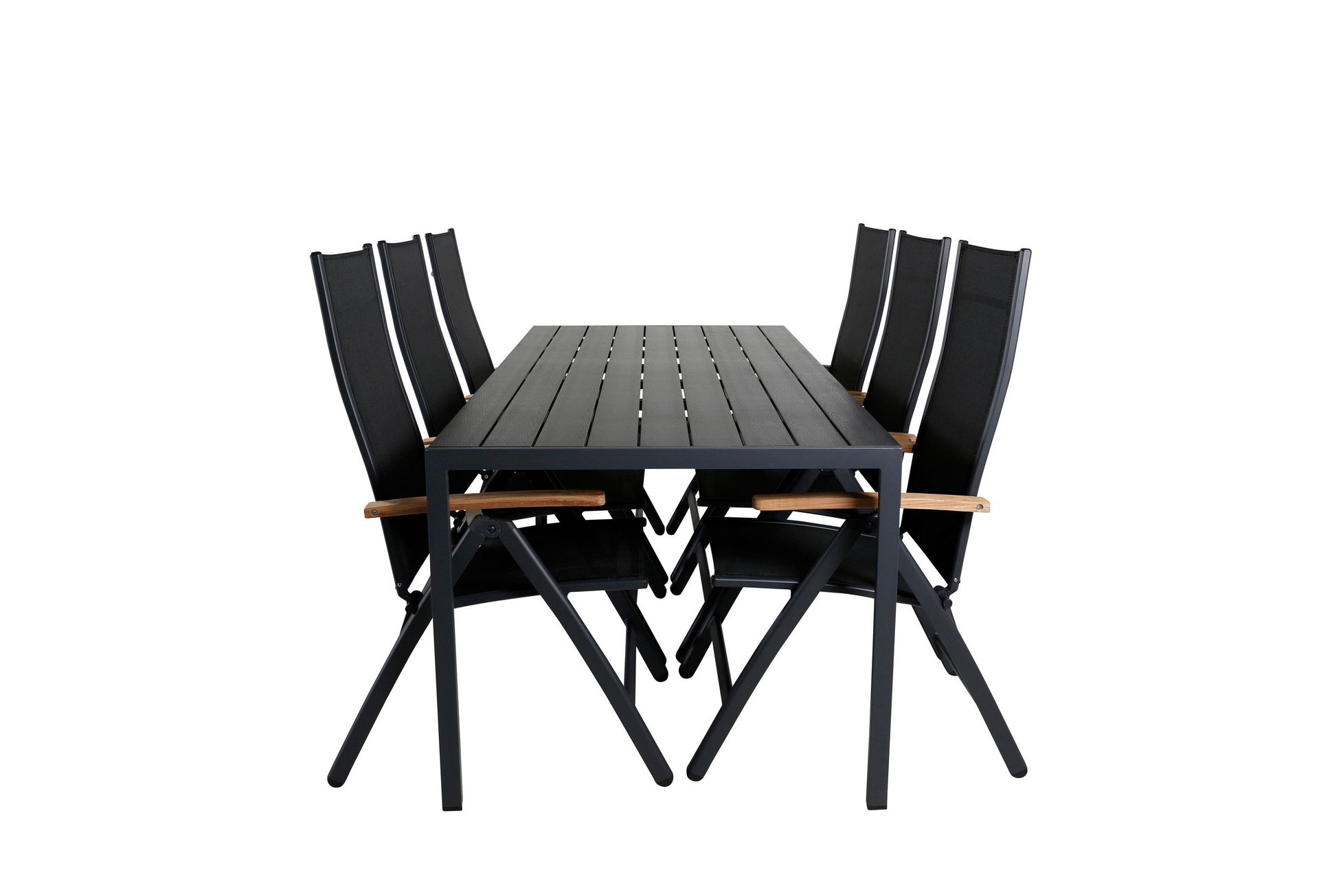 Break Matgrupp Utomhus 205cm + 6 Panama Positionsstolar Svart/Gr&aring; - Venture Home