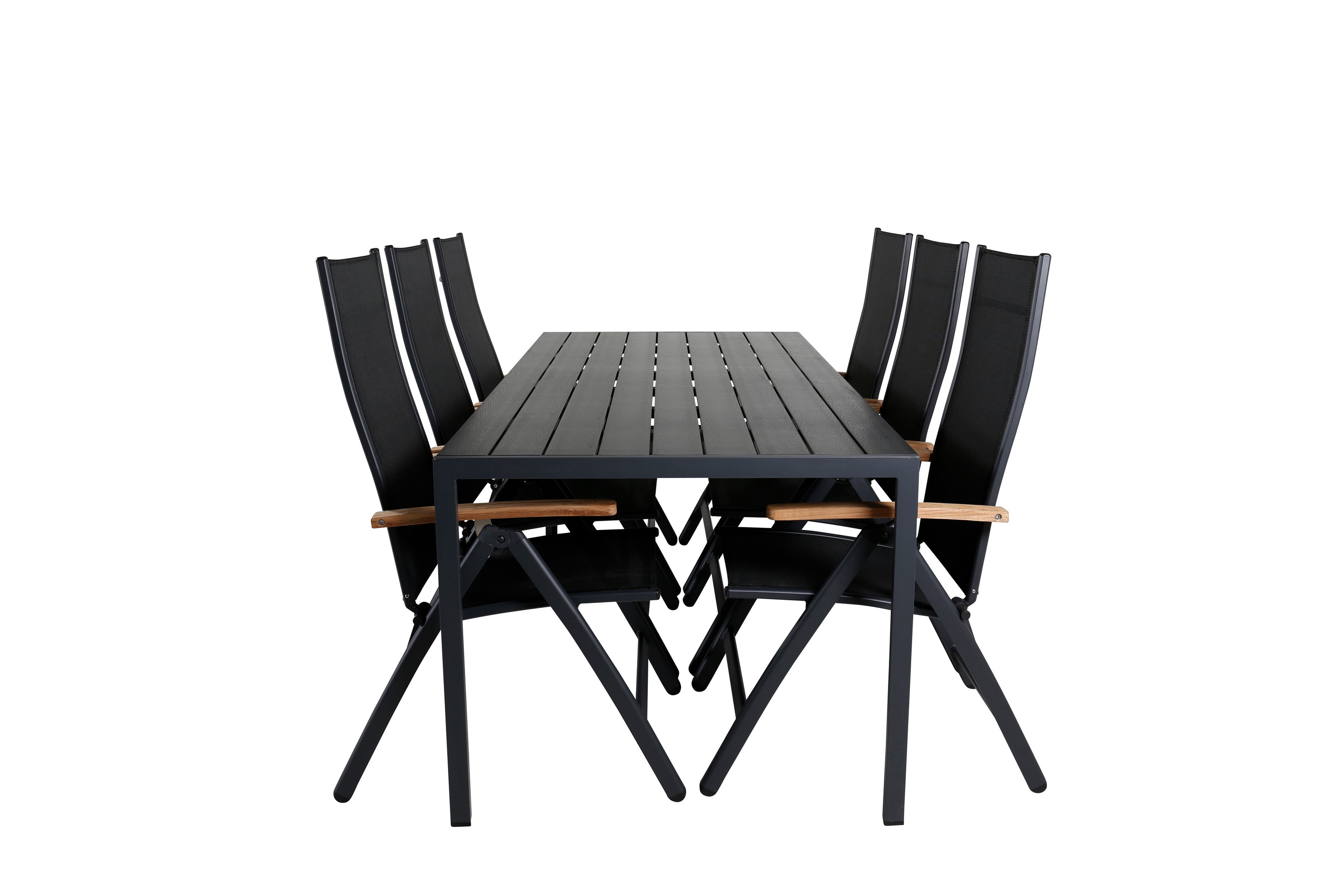 break matgrupp utomhus 205cm + 6 panama positionsstolar svart/grå - venture home