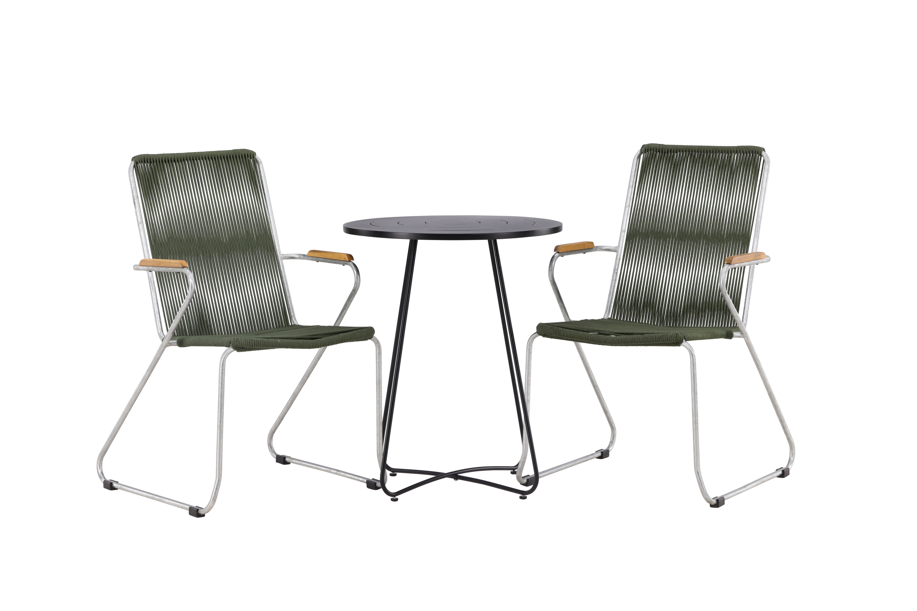 Bacong Caféset Rund 60 cm 2 st Bois Karmstolar Grön/Svart
