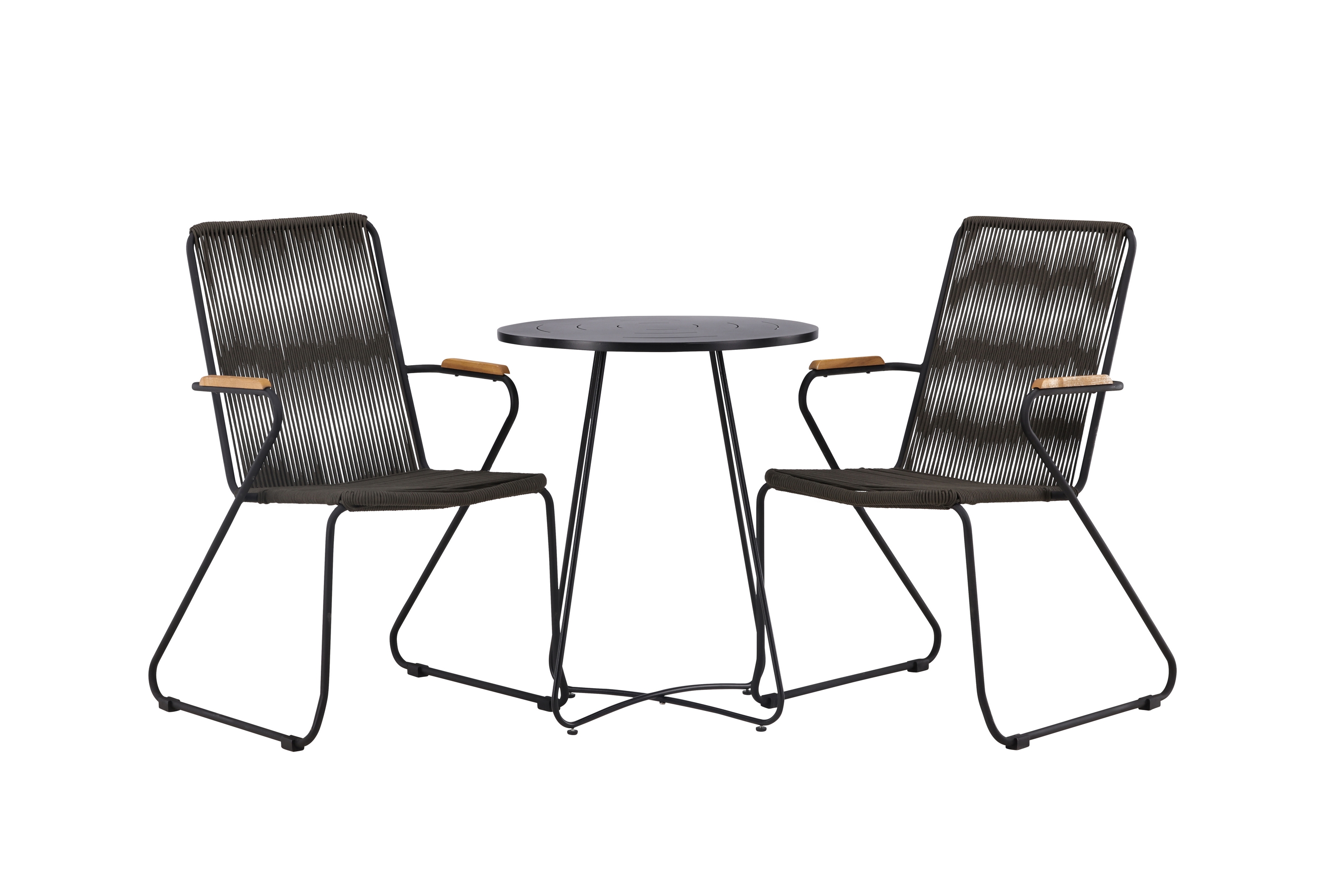 Bacong Caféset Rund 60 cm 2 st Bois Karmstolar Svart