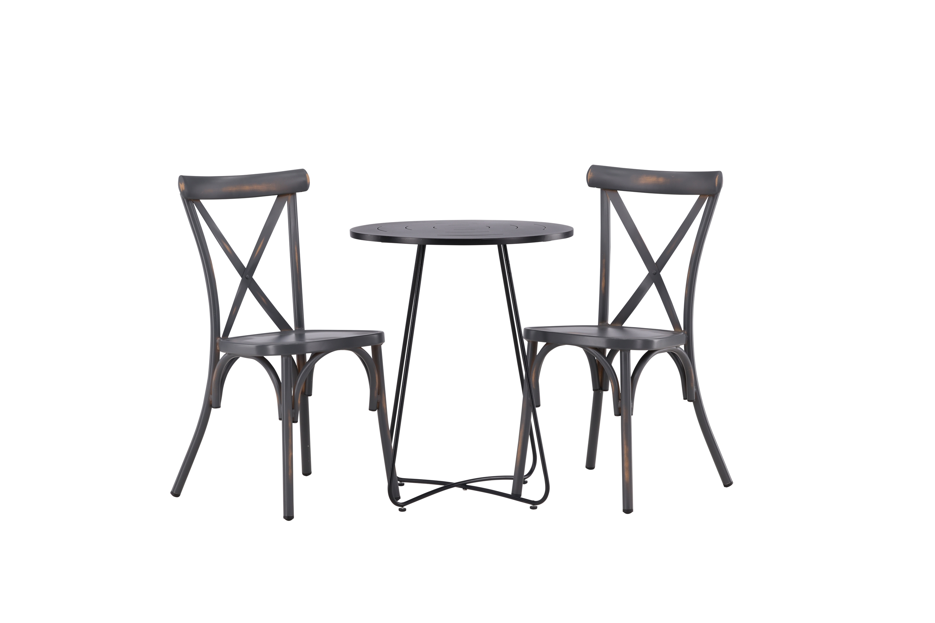 Bacong Caféset Rund 60 cm 2 st Tablas Matstolar MörkgråSvart