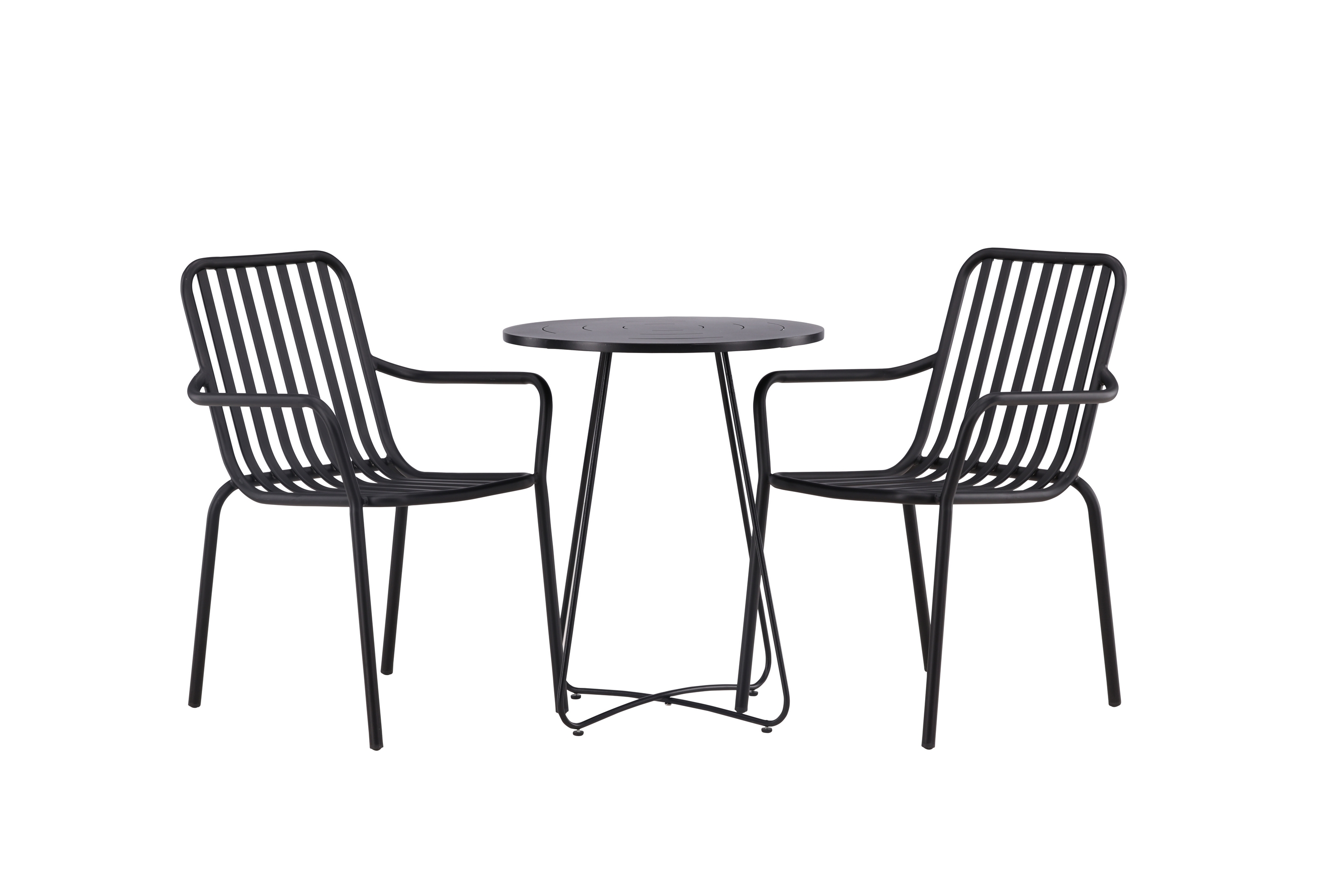 Bacong Caféset Rund 60 cm 2 st Peking Karmstolar Svart