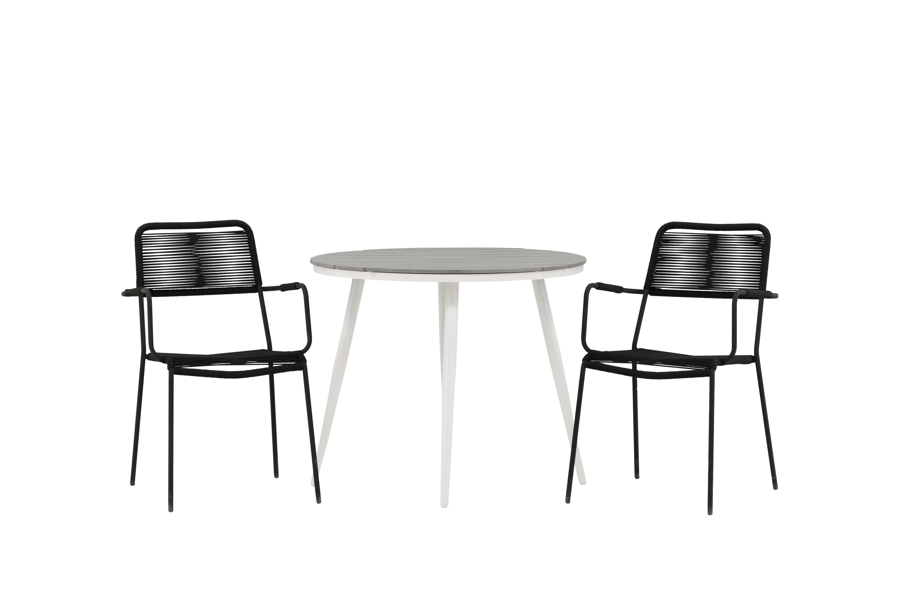 Break Cafégrupp Rund 90 cm 2 Lindos Karmstol Svart/Grå