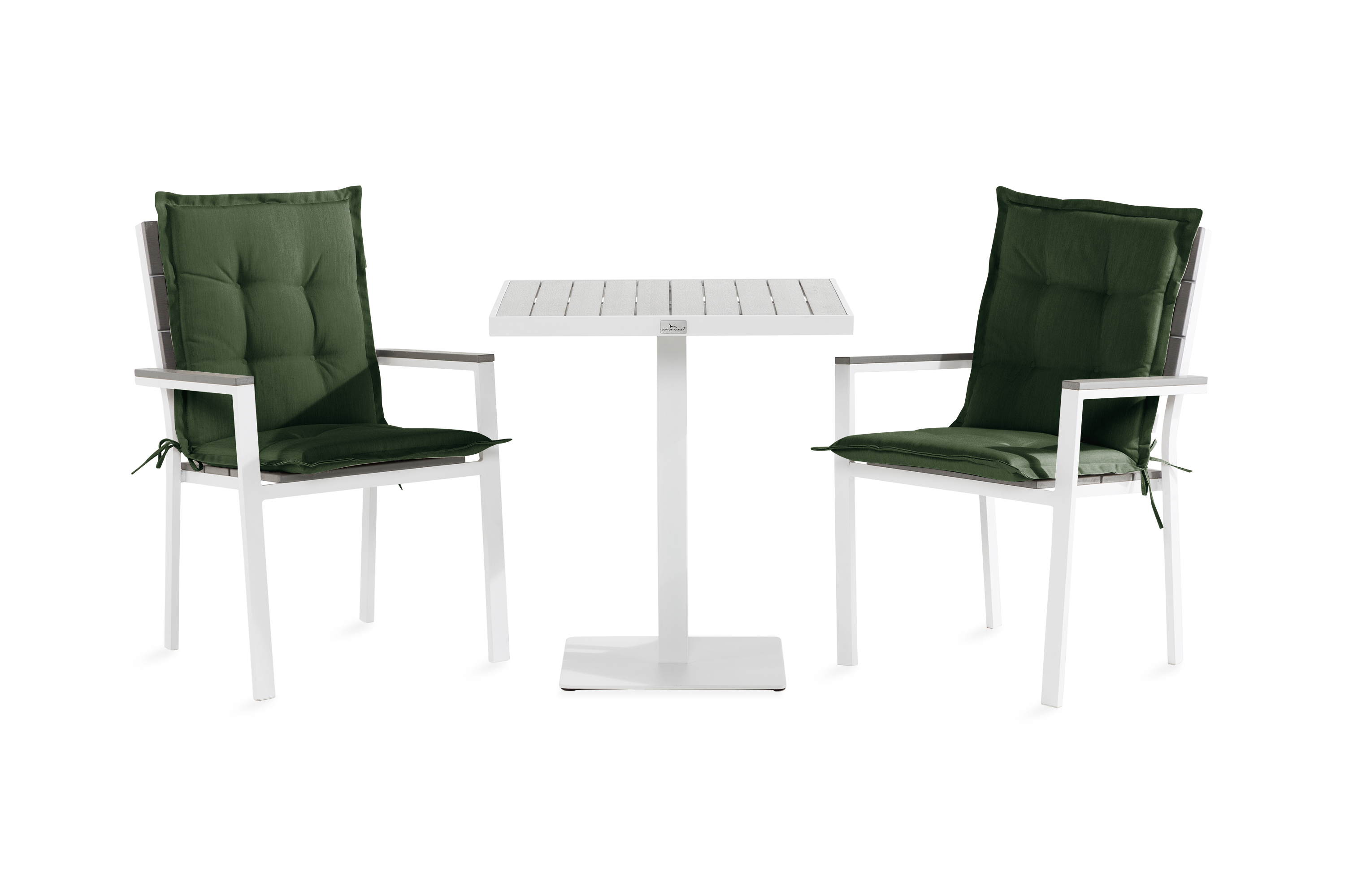 Caféset Tunis 70x70 2 Stapelstolar m Dyna VitGråGrön