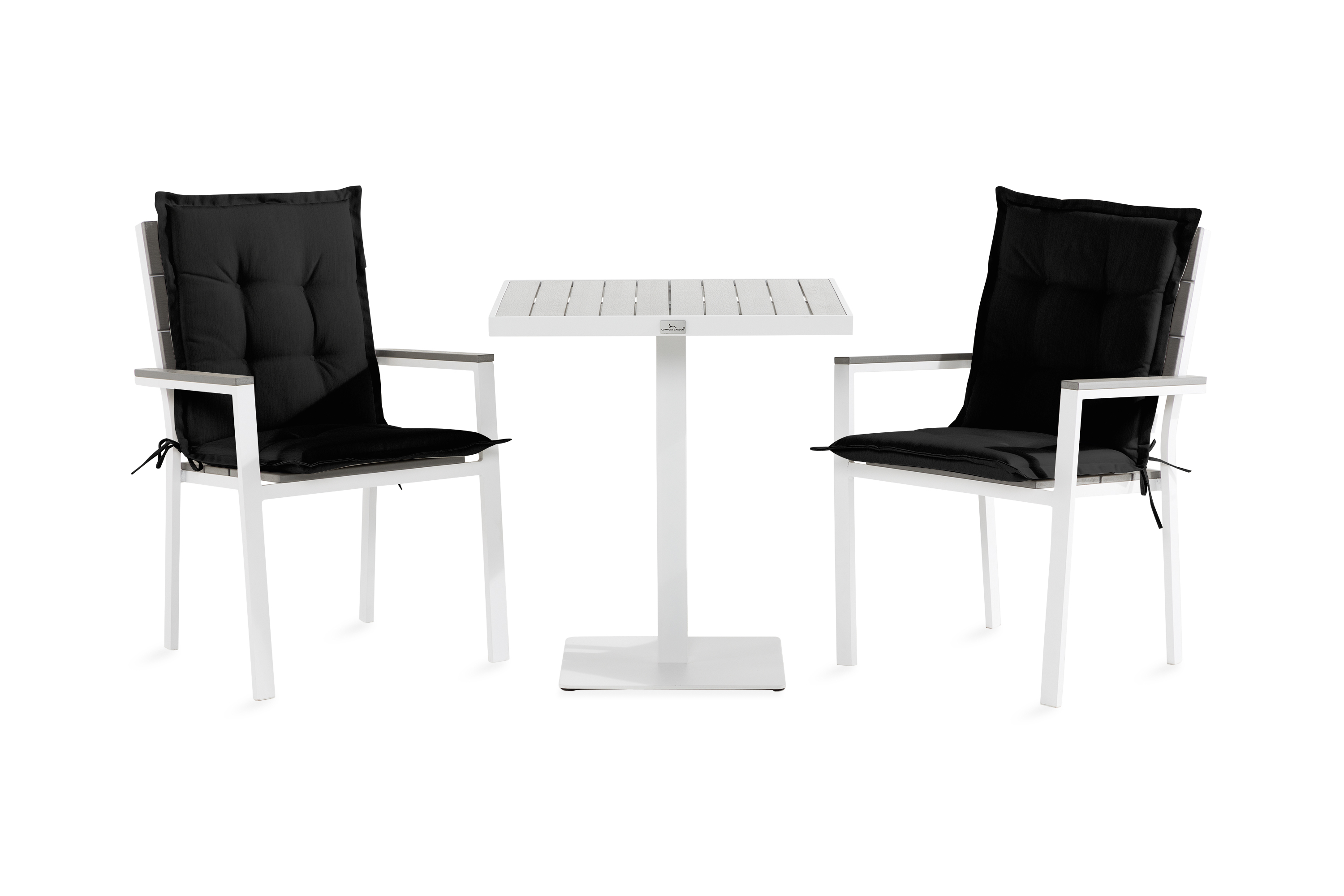 Caféset Tunis 70x70 2 Stapelstolar m Dyna VitGråSvart