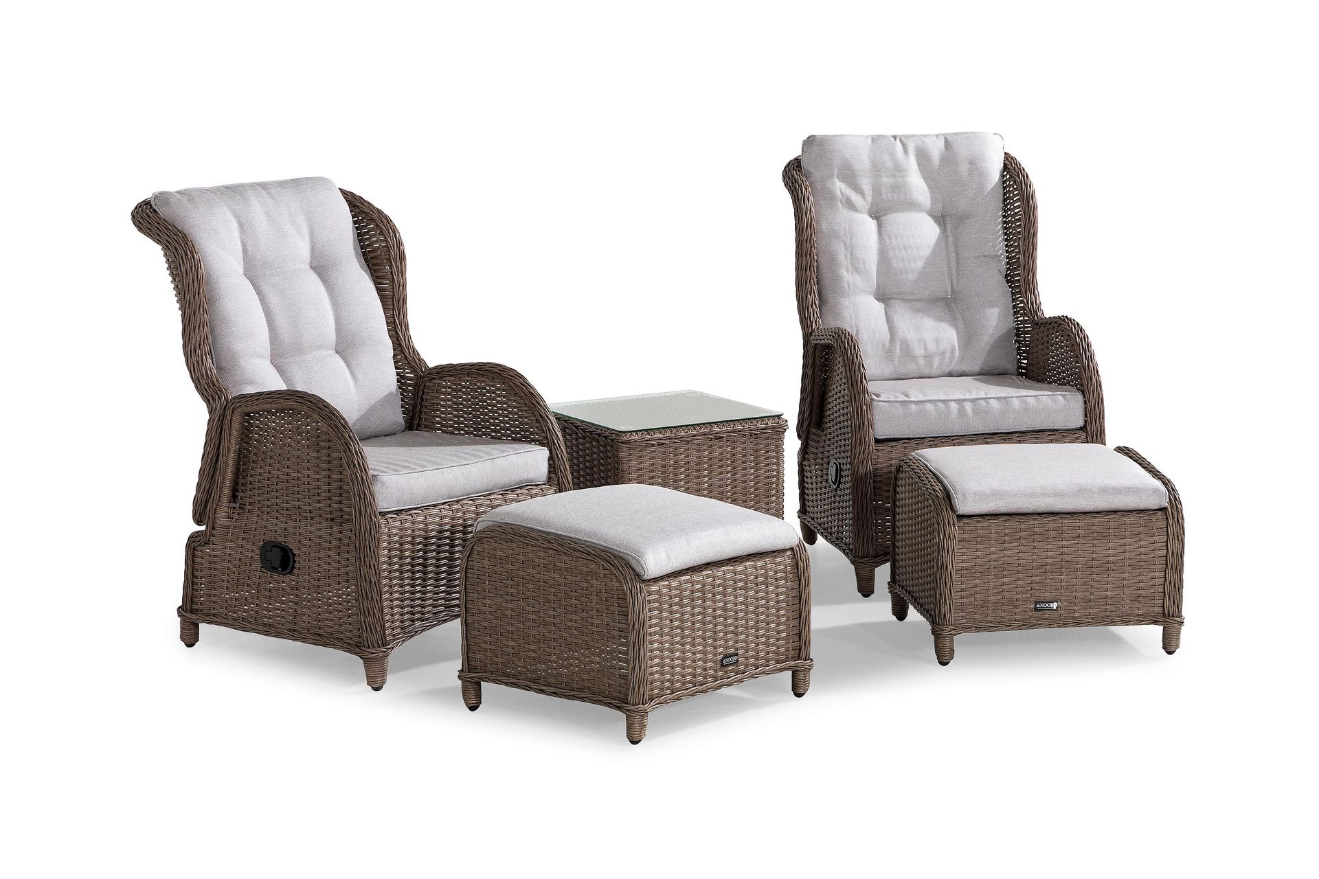 marcus caféset med 2 reclinerfåtöljer utomhus m dyna - natur