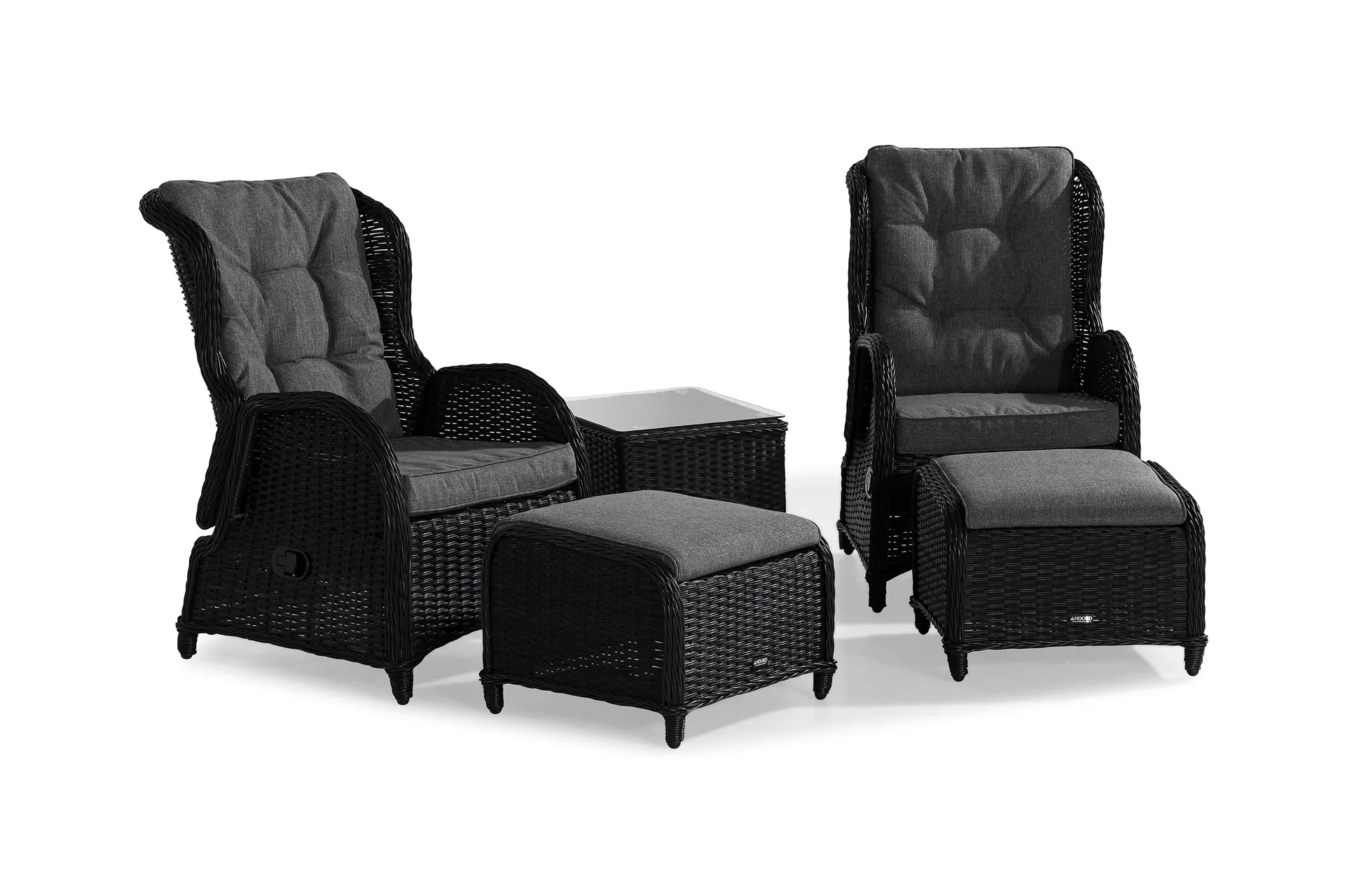 Marcus Caf&eacute;set med 2 Reclinerf&aring;t&ouml;ljer Utomhus m Dyna - Svart