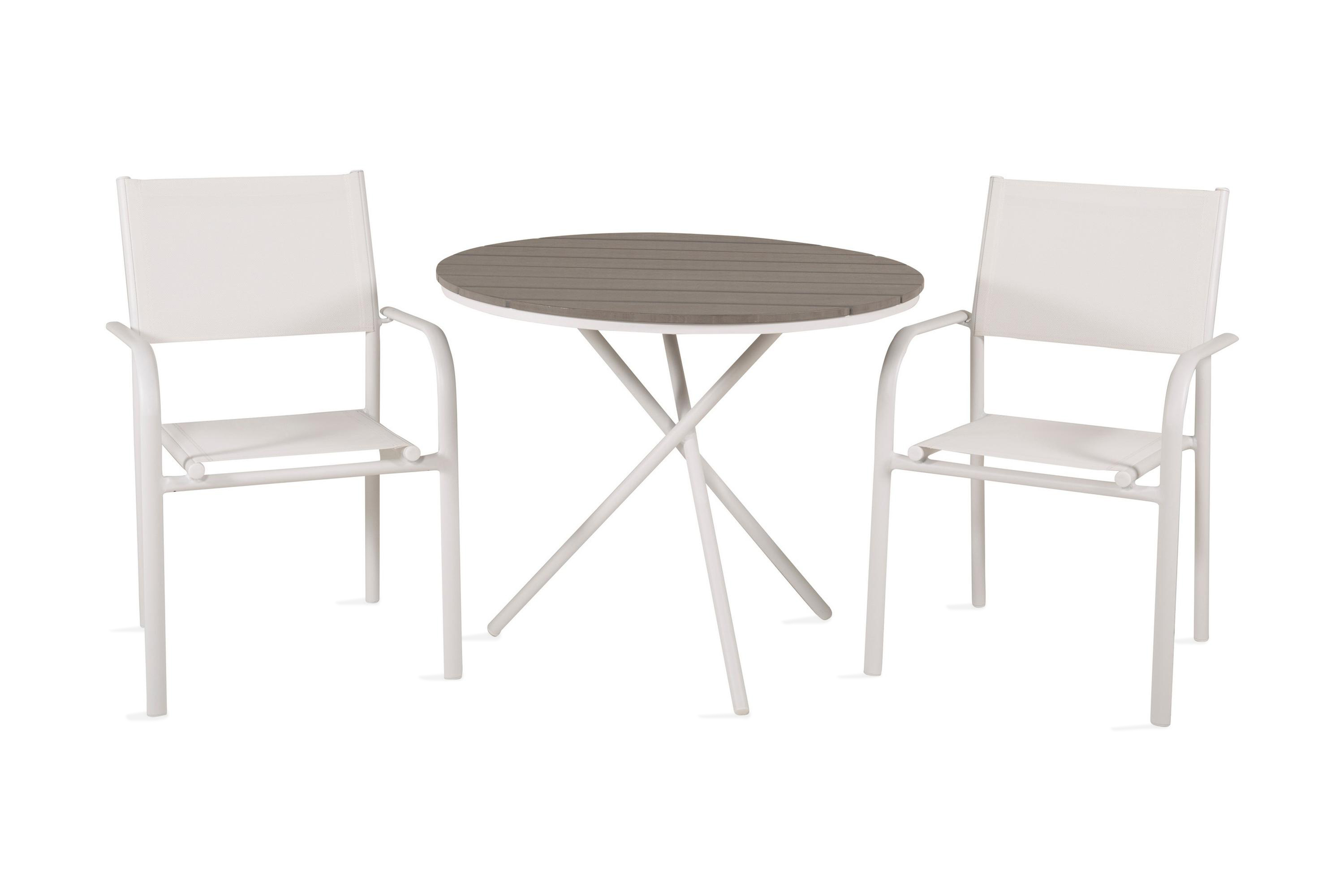 parma caféset rund ø90 cm + 2 santorini karmstolar - brun/vit