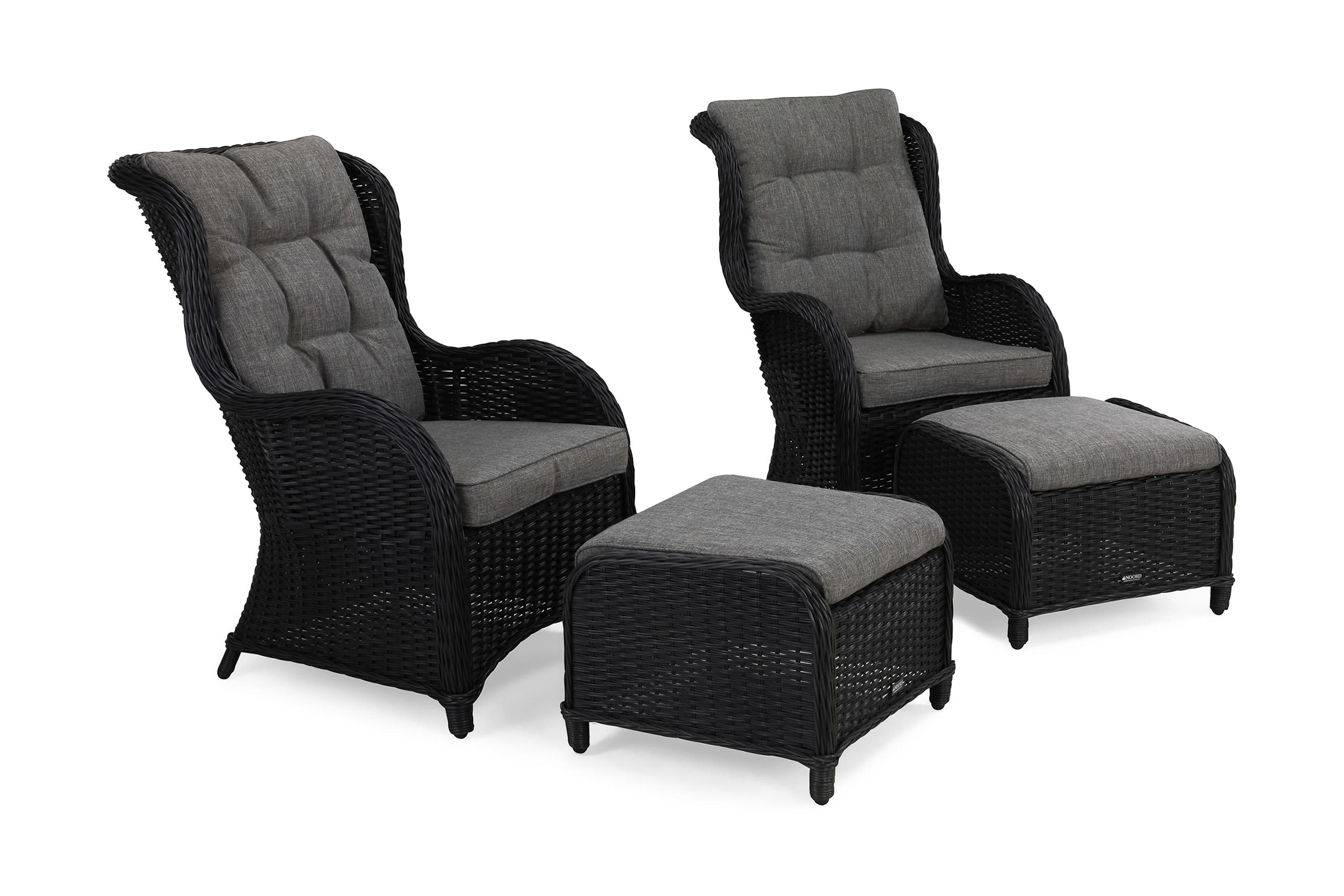 Öronlappsfåtölj Marcus med Fotpall m Dyna 2-pack Svart