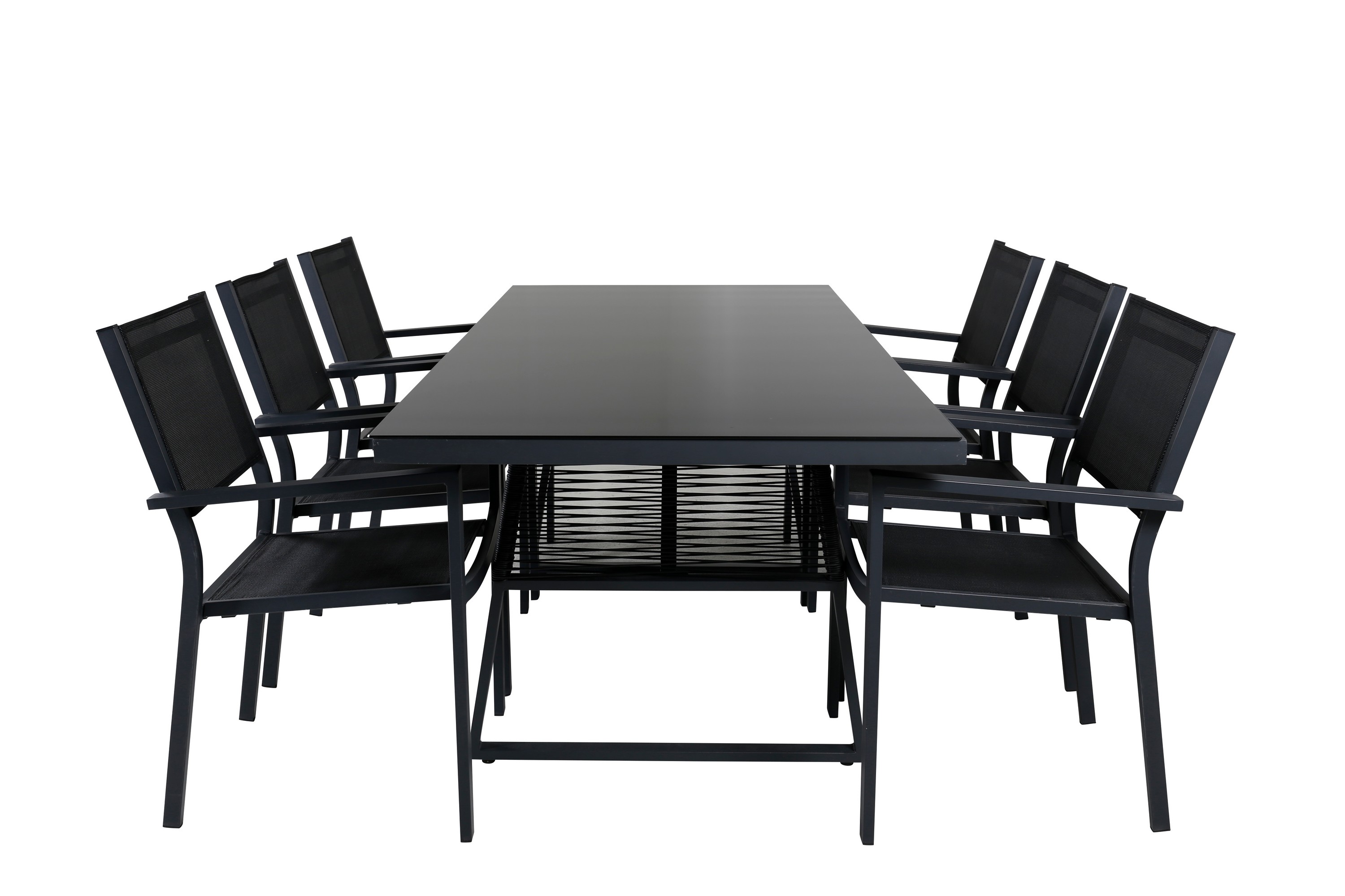 dallas matgrupp utomhus cm rektangulär med 6 copacabana utestolar - svart