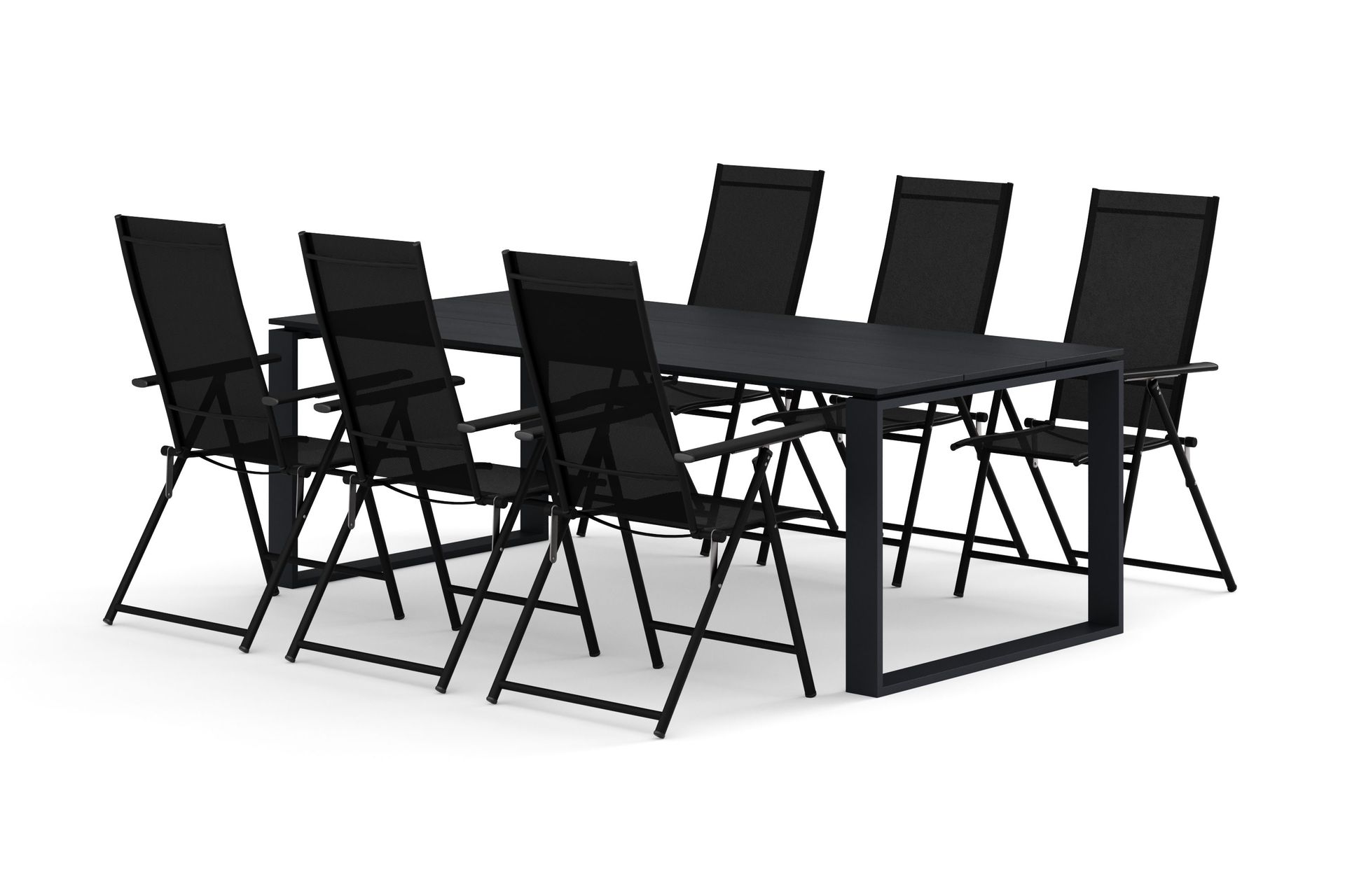 Devon utomhus matgrupp 210x100 cm med 6 Sanna positionsstolar - Svart