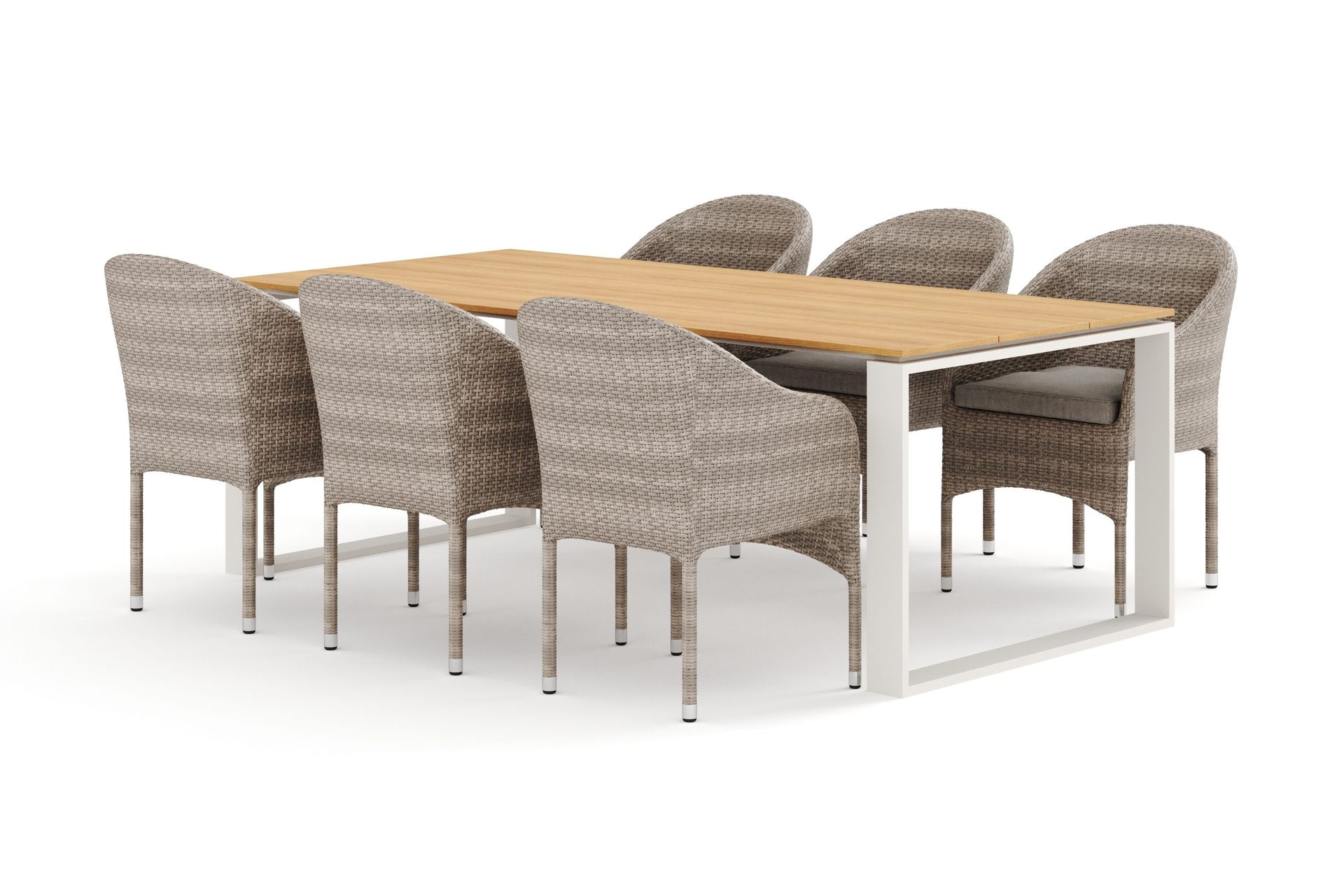 Devon utomhus matgrupp 210x100 cm med 6 Thor f&aring;t&ouml;ljer - Beige/Teak