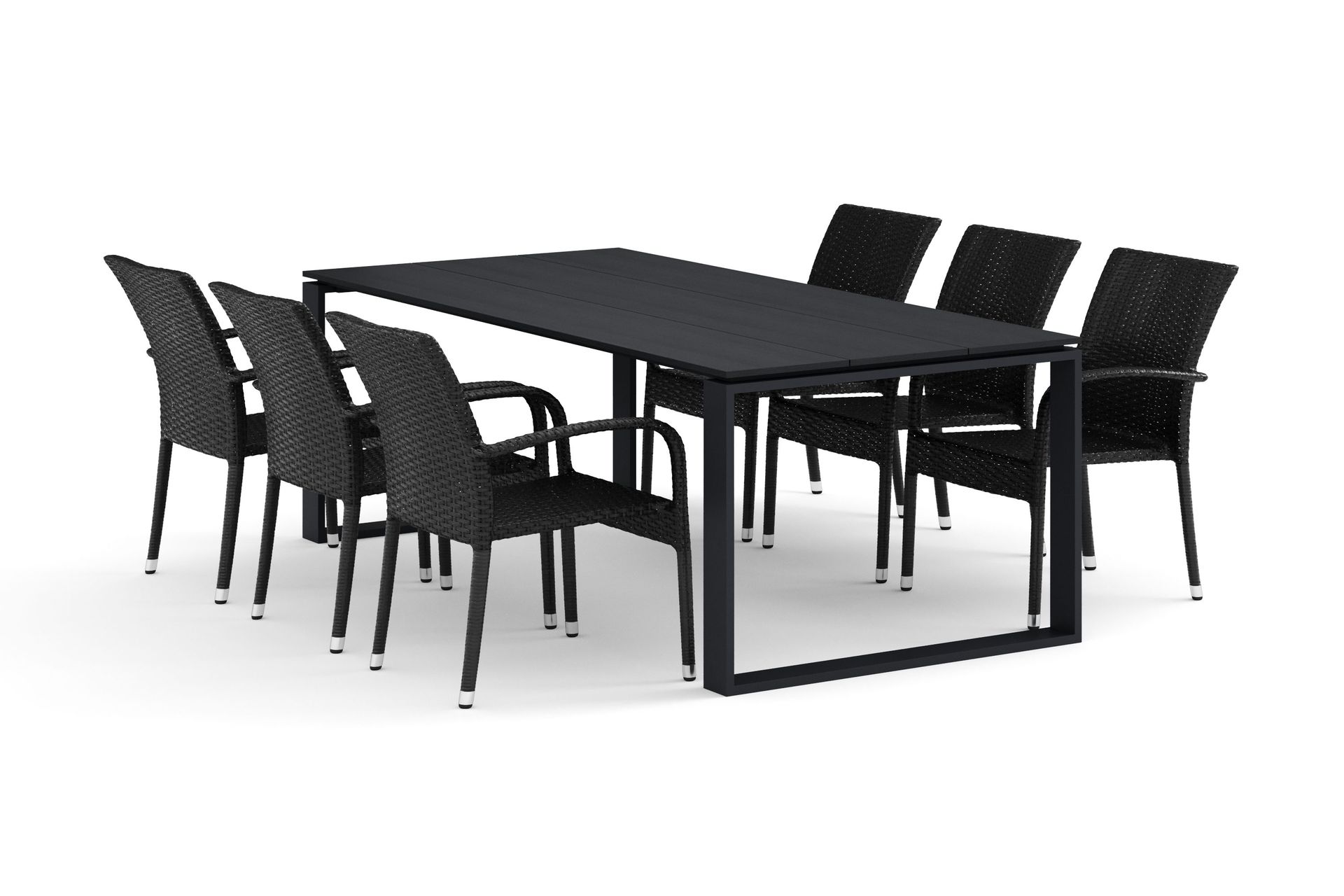 Devon utomhus matgrupp 210x100 cm med 6 Thor Light utef&aring;t&ouml;ljer - Svart