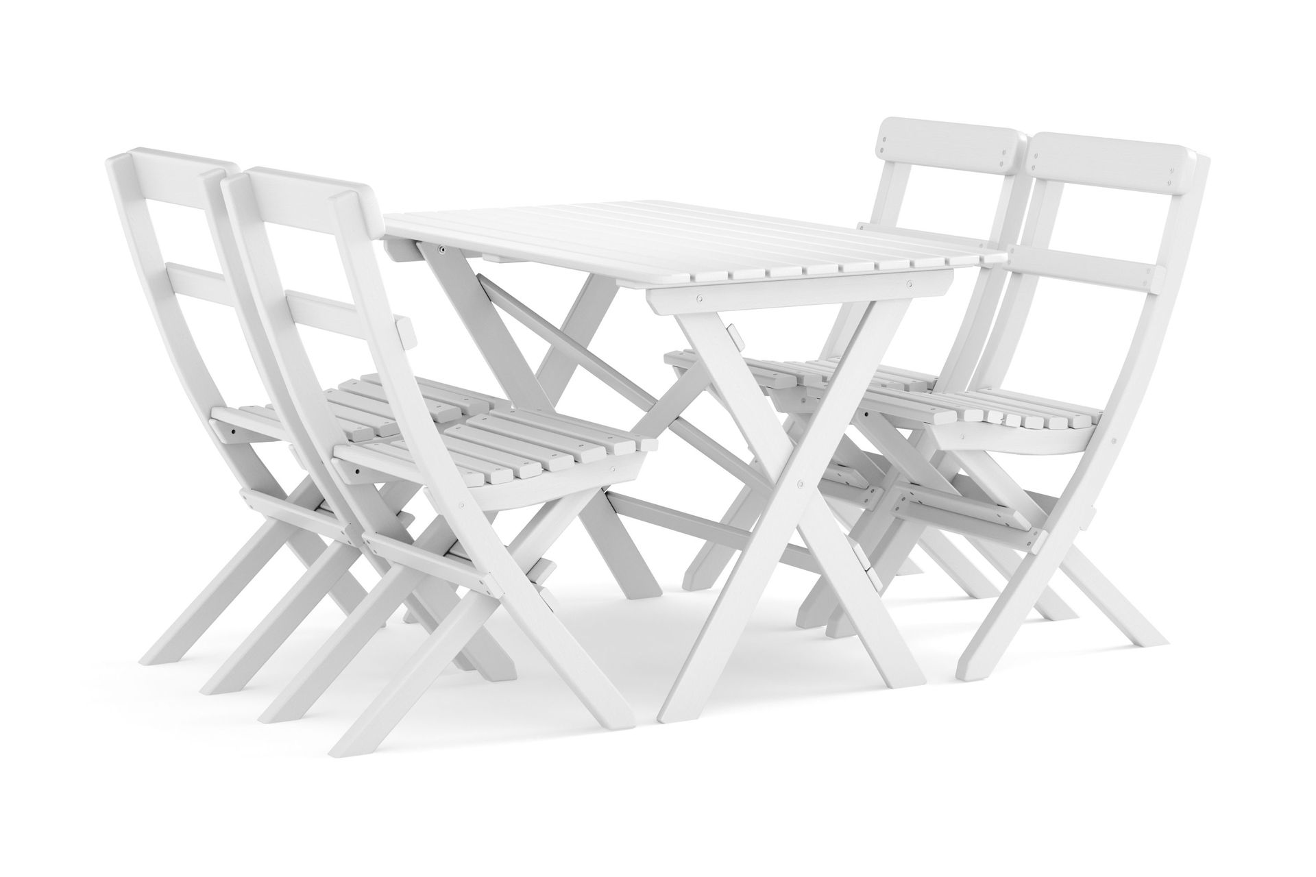 kwa utomhus matgrupp 118x70x74 cm med 4 klappstolar - vit