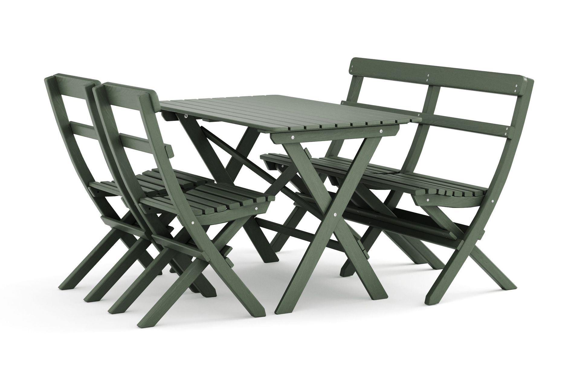 Landet Utomhus matgrupp 118x70x74 cm med soffa och 2 klappstolar - Gr&ouml;n