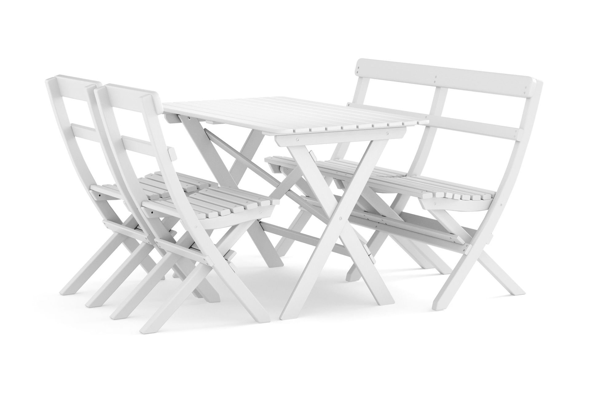 Landet Utomhus matgrupp 118x70x74 cm med soffa och 2 klappstolar - Vit