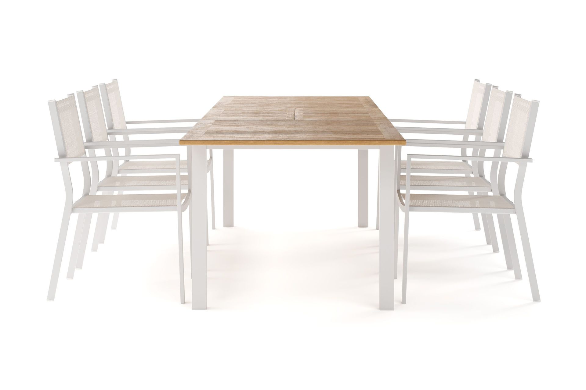 Las Vegas F&ouml;rl&auml;ngningsbart Matbord 220-280 cm med 6 Las Vegas Karmstolar - Natur/Vit