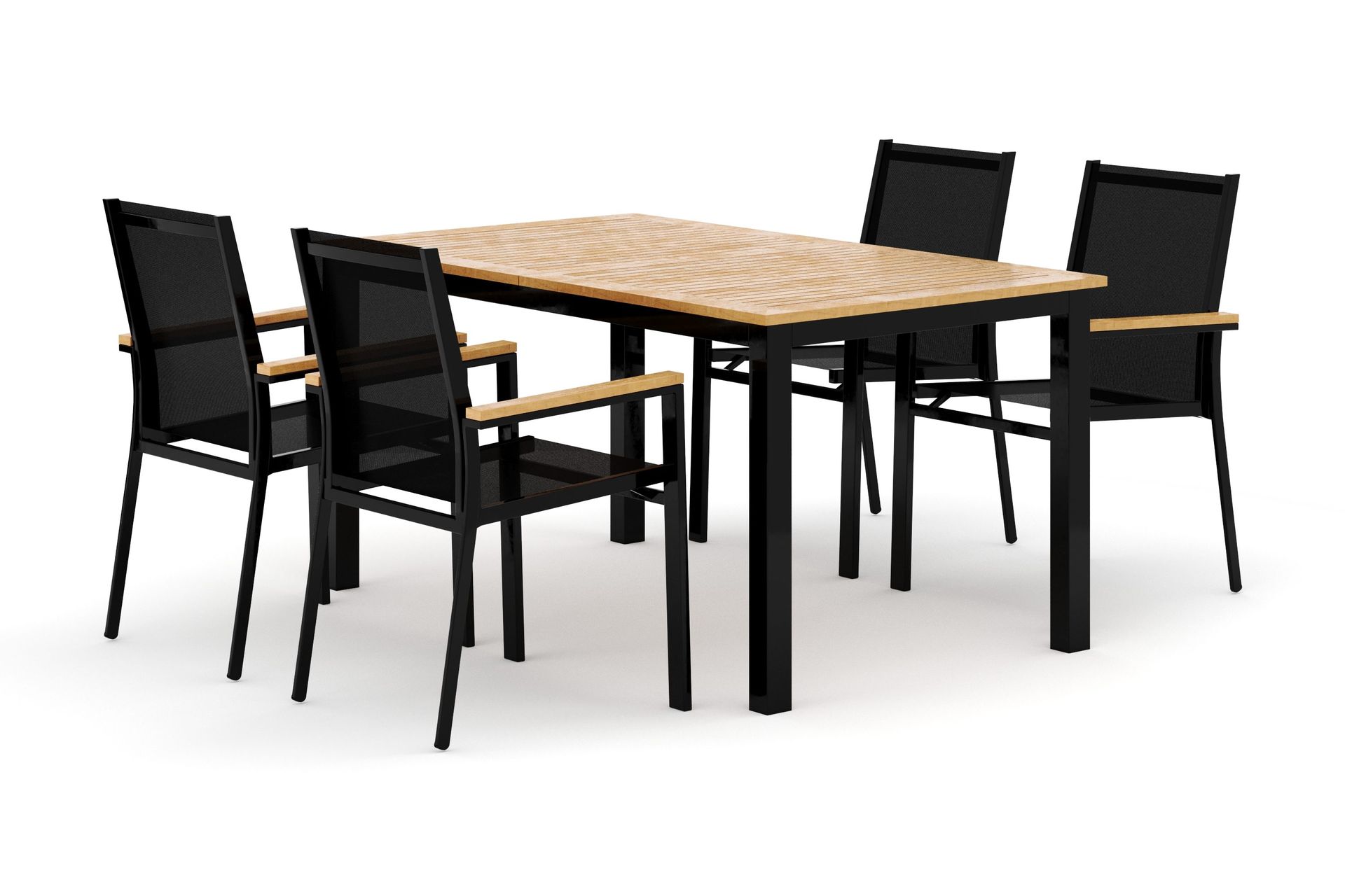 las vegas utomhus matgrupp förlängningsbart 152-210x90 cm med 4 las vegas stapelstolar - svart