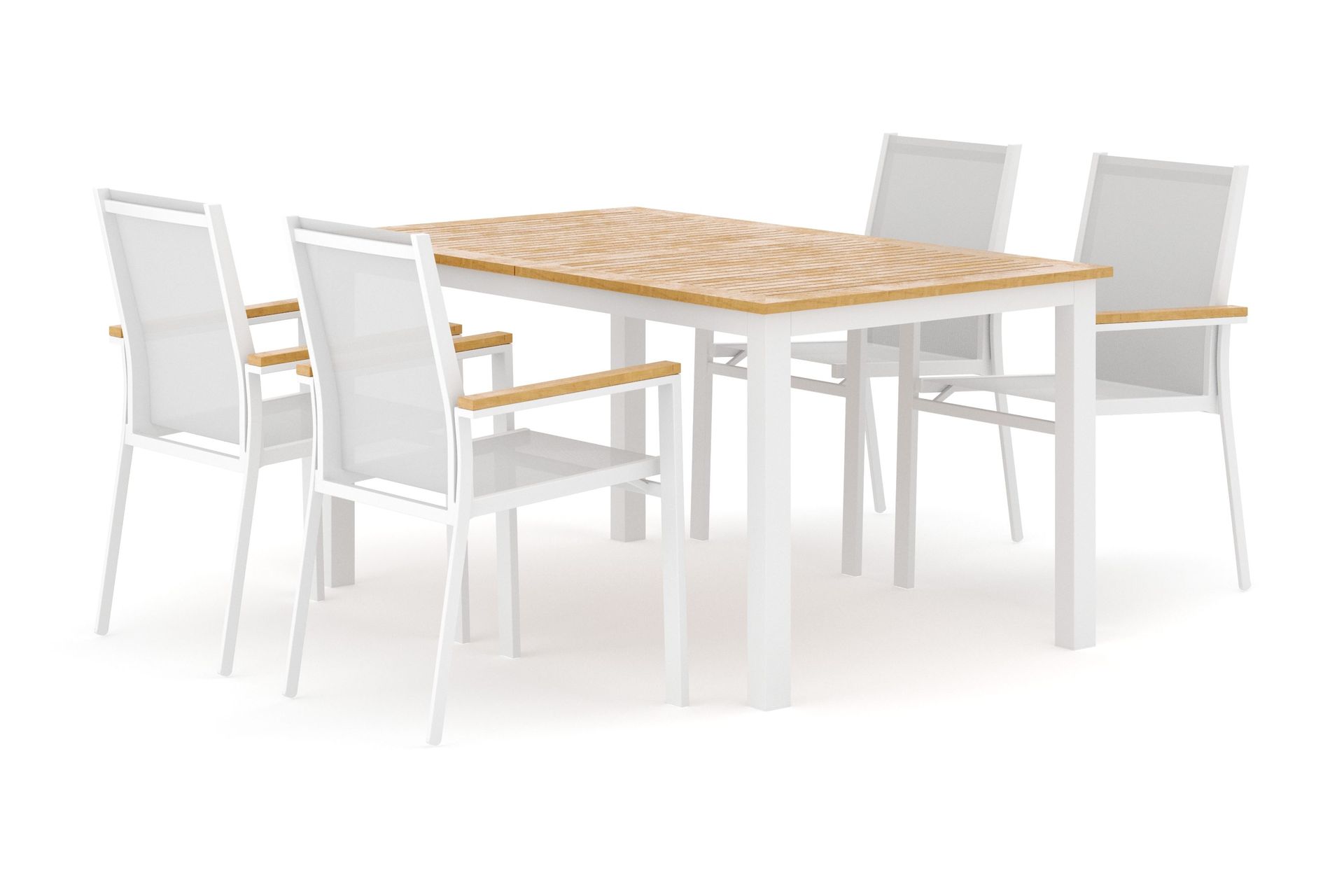 las vegas utomhus matgrupp förlängningsbart 152-210x90 cm med 4 las vegas stapelstolar - vit