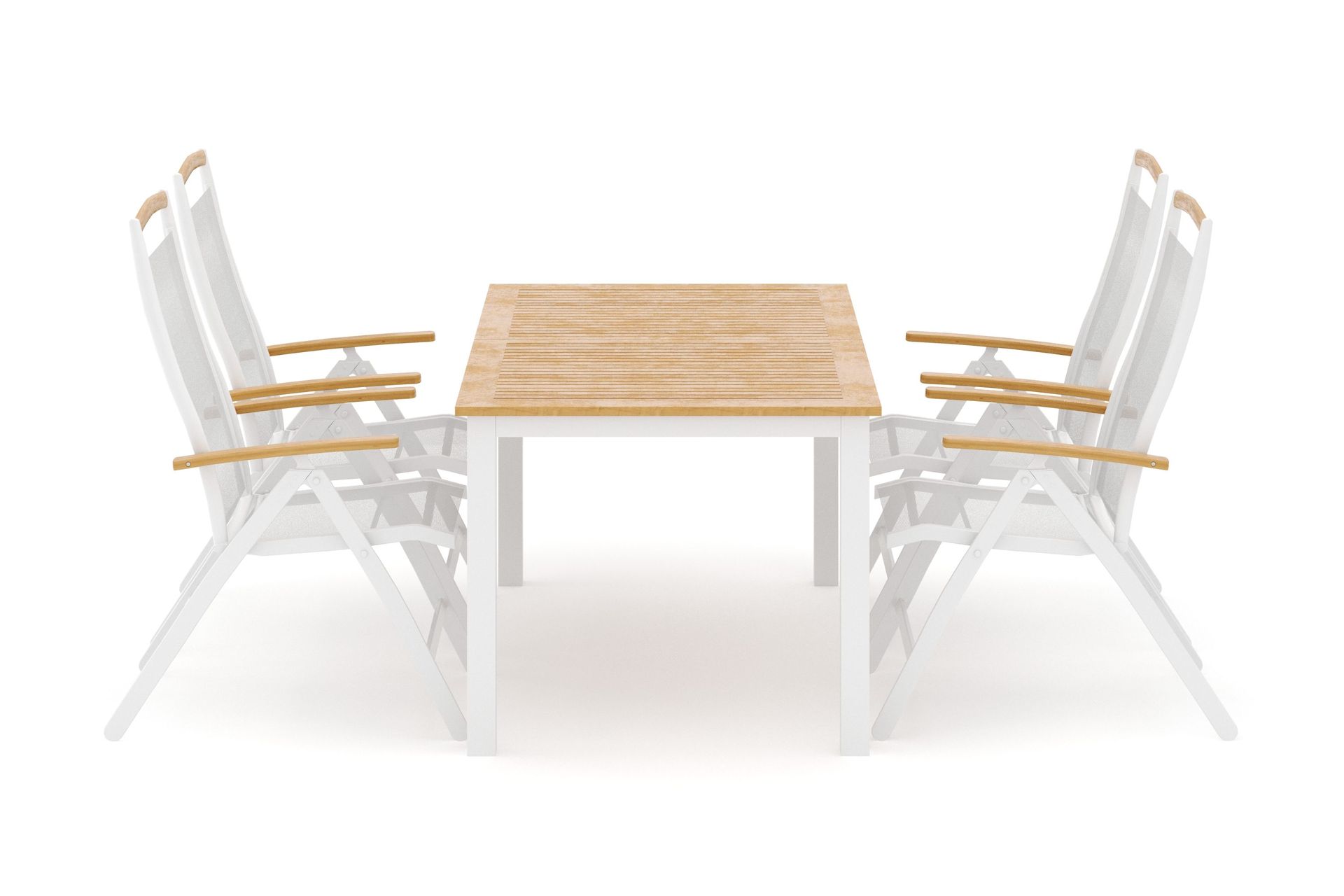 las vegas utomhus matgrupp förlängningsbart 152-210x90 cm med 4 las vegas positionsstolar - vit