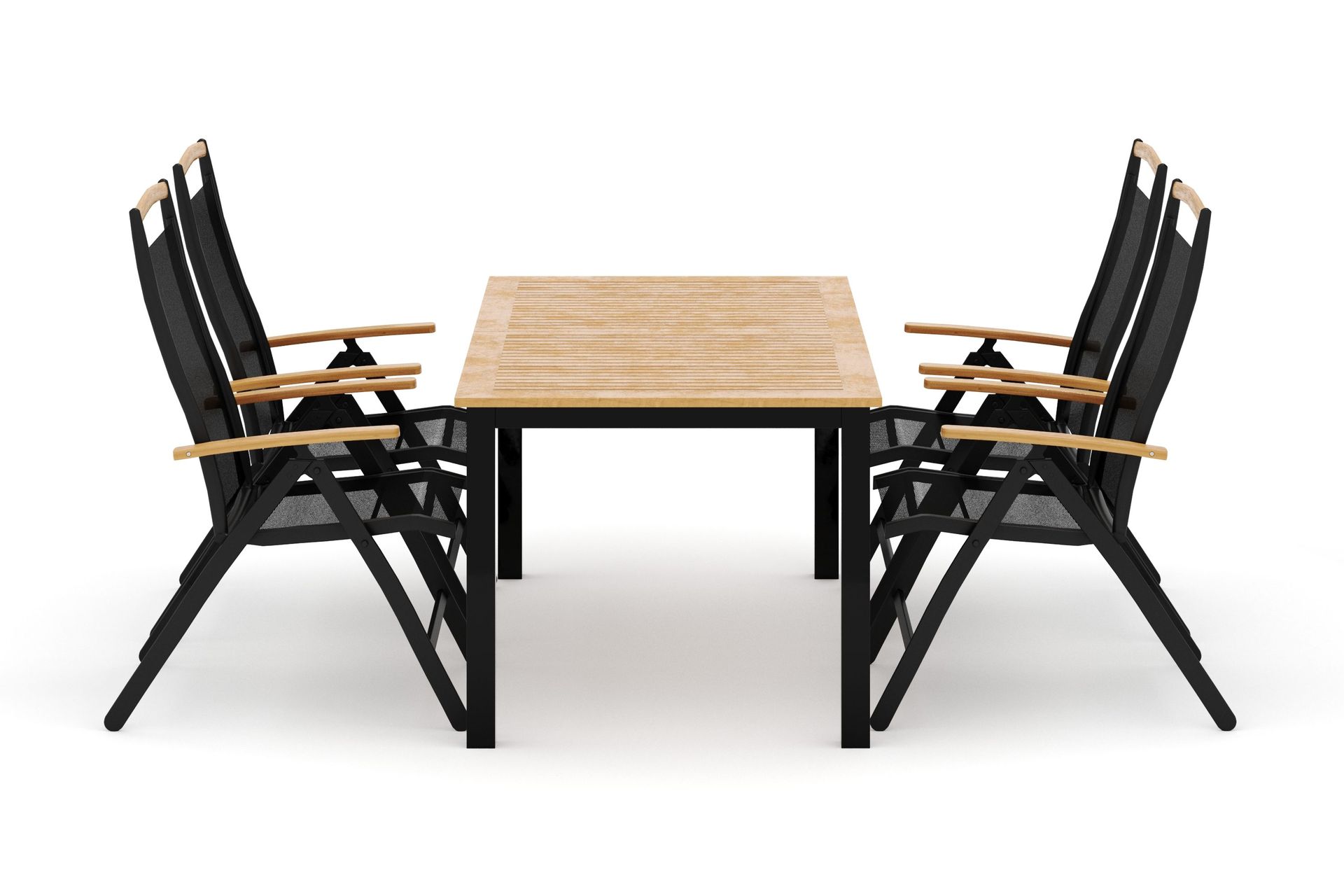 las vegas utomhus matgrupp förlängningsbart 152-210x90 cm med 4 las vegas positionsstolar - svart