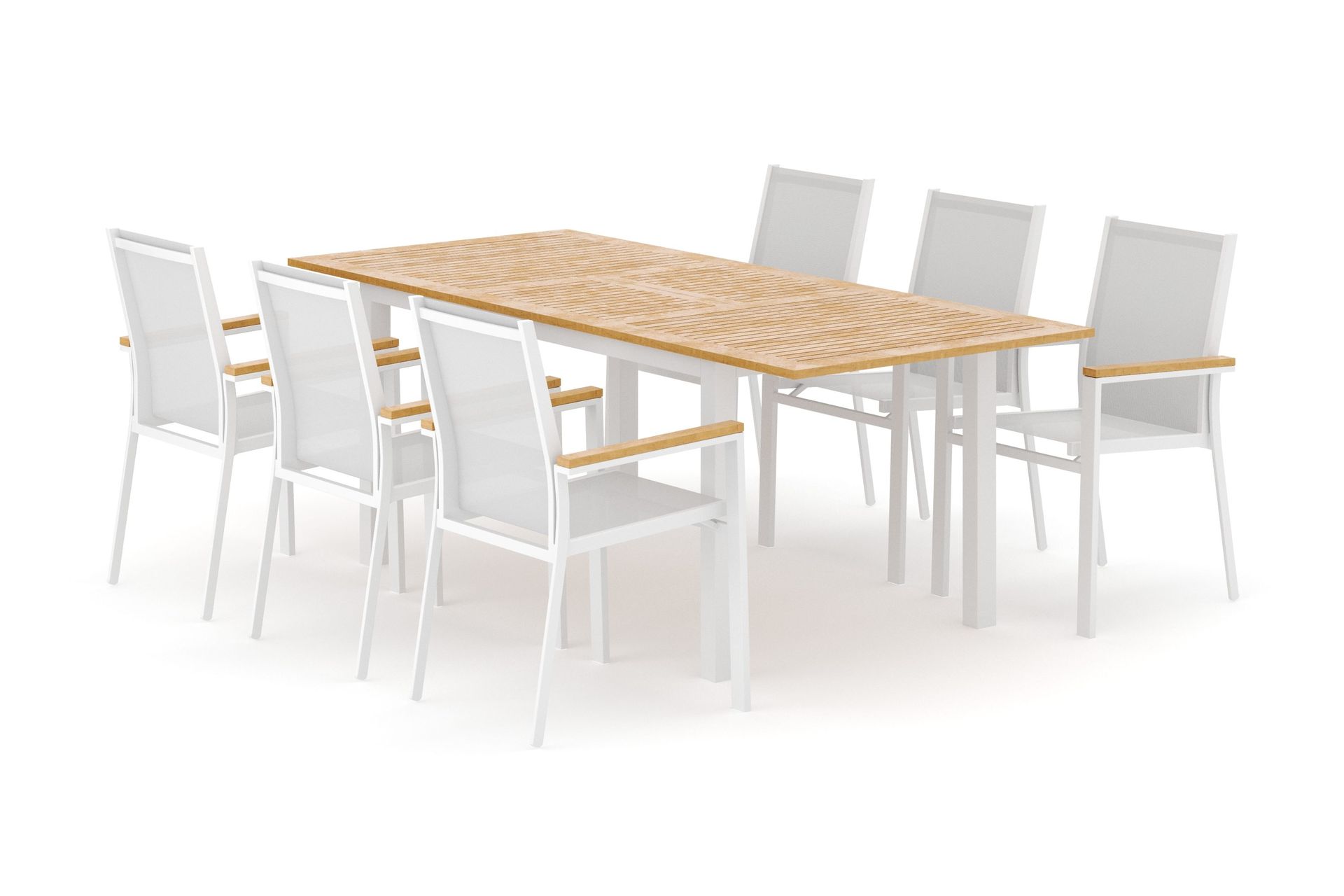 las vegas utomhus matgrupp förlängningsbart 152-210x90 cm med 6 las vegas stapelstolar - vit