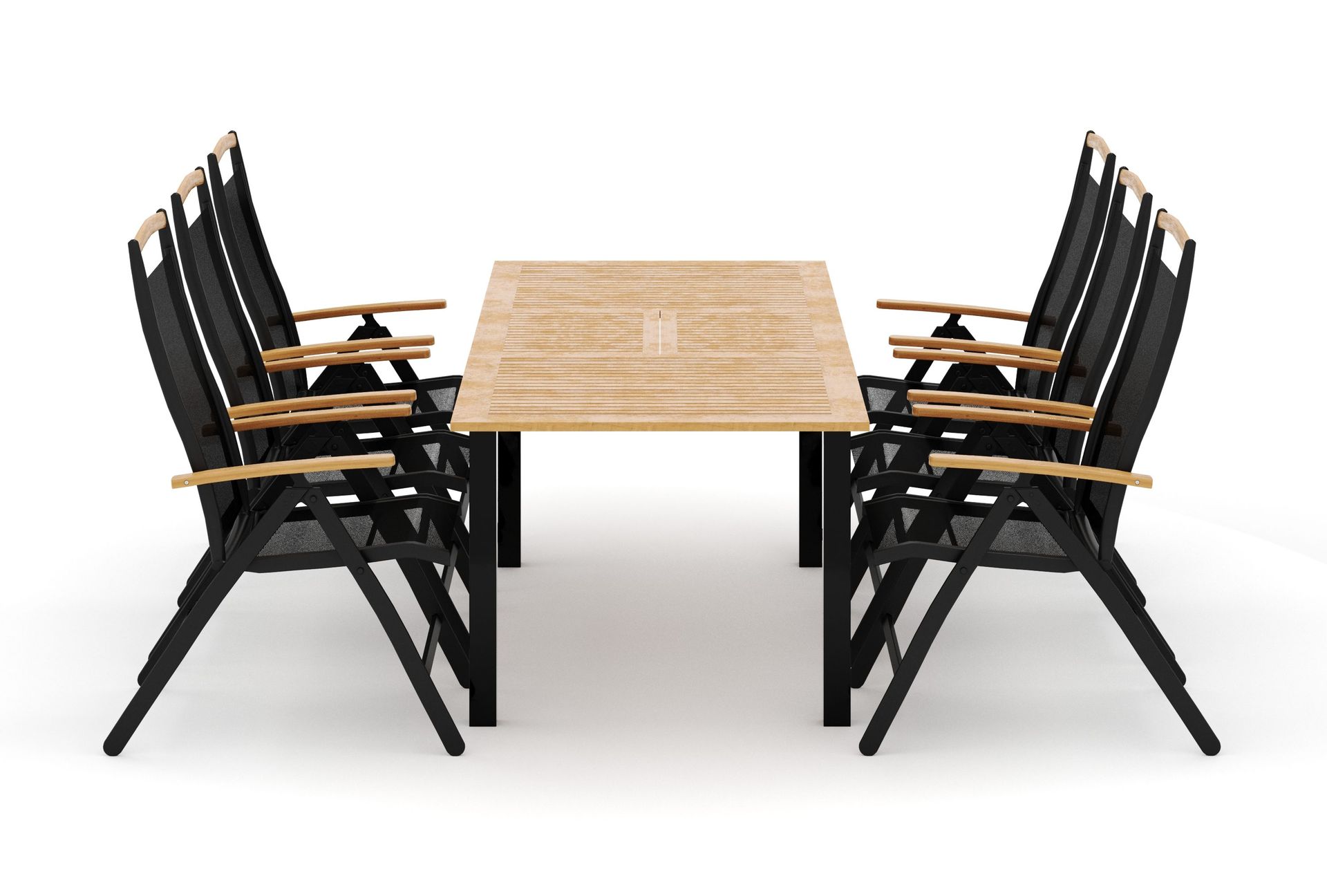 las vegas utomhus matgrupp förlängningsbart 152-210x90 cm med 6 las vegas positionsstolar - svart