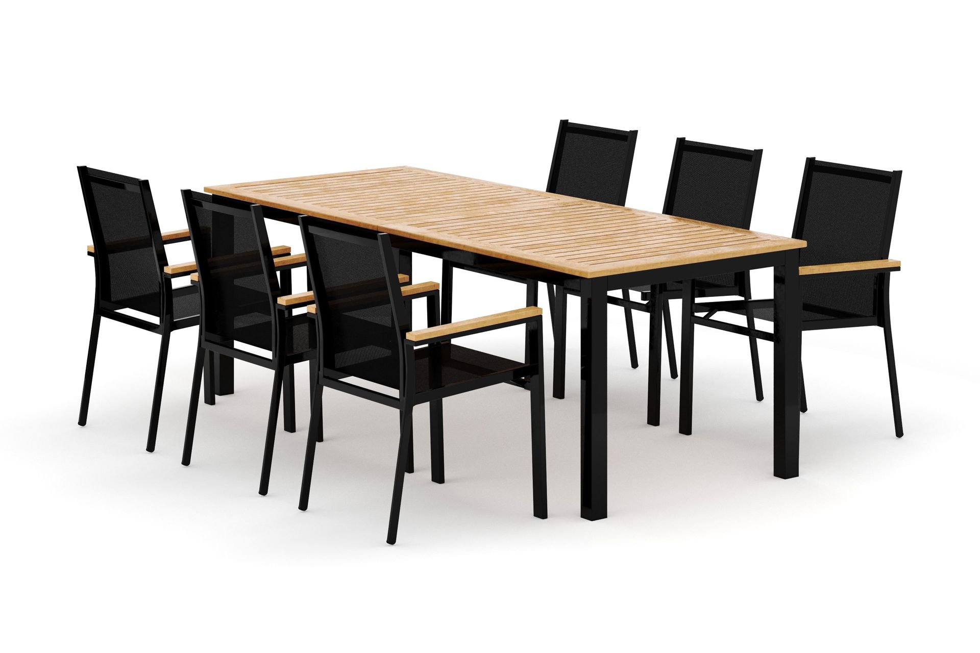 Las Vegas utomhus matgrupp f&ouml;rl&auml;ngningsbart 220x280x100 cm med 6 Las Vegas stapelstolar - Svart