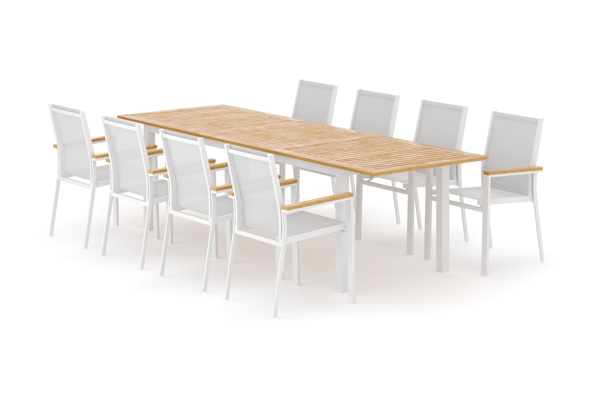 las vegas utomhus matgrupp förlängningsbart 220x280x100 cm med 8 las vegas stapelstolar - vit