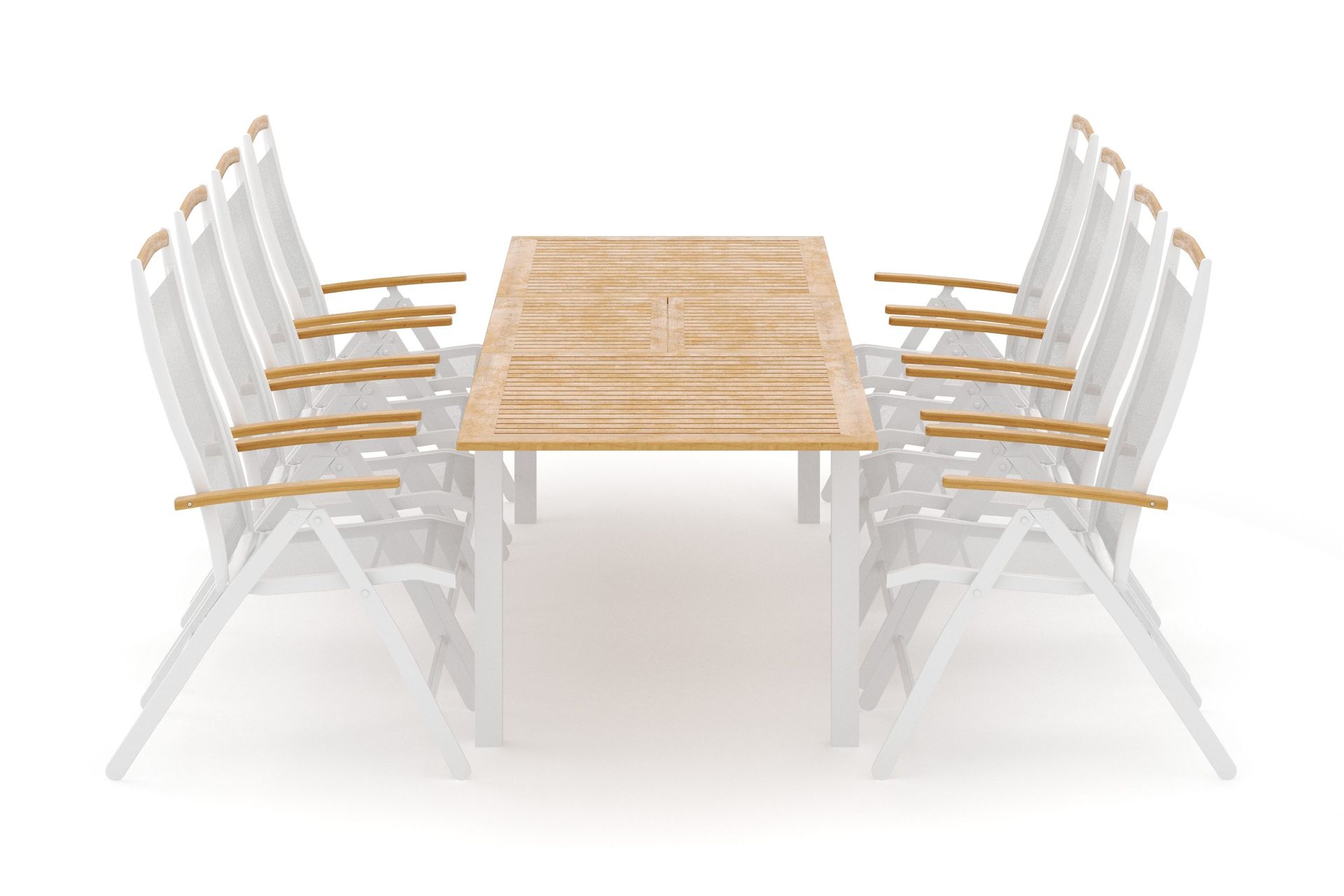 las vegas utomhus matgrupp förlängningsbart 220x280x100 cm med 8 las vegas positionsstolar - vit