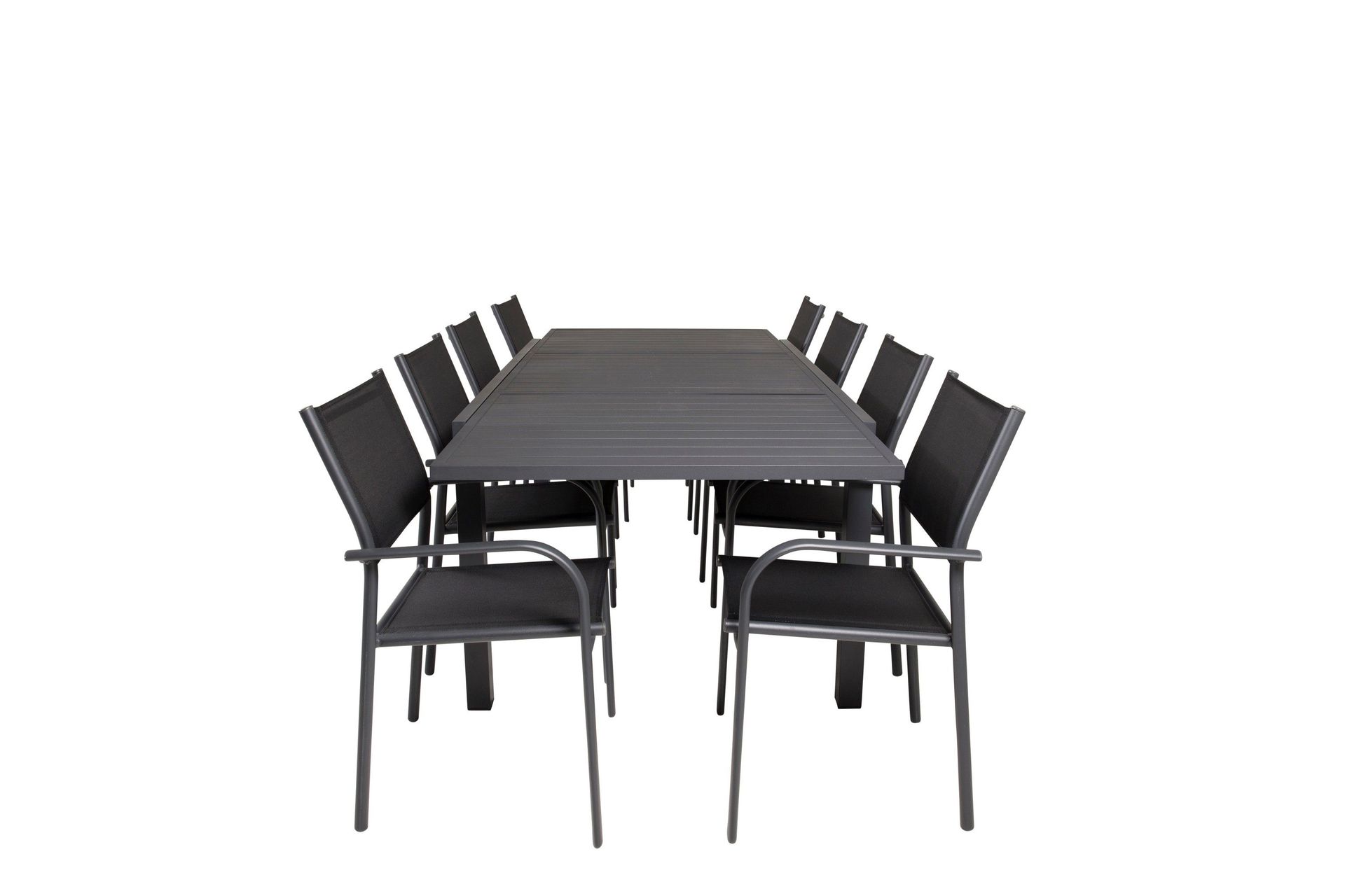marbella matgrupp utomhus 160-240 cm rektangulär med 8 santorini utestolar - svart