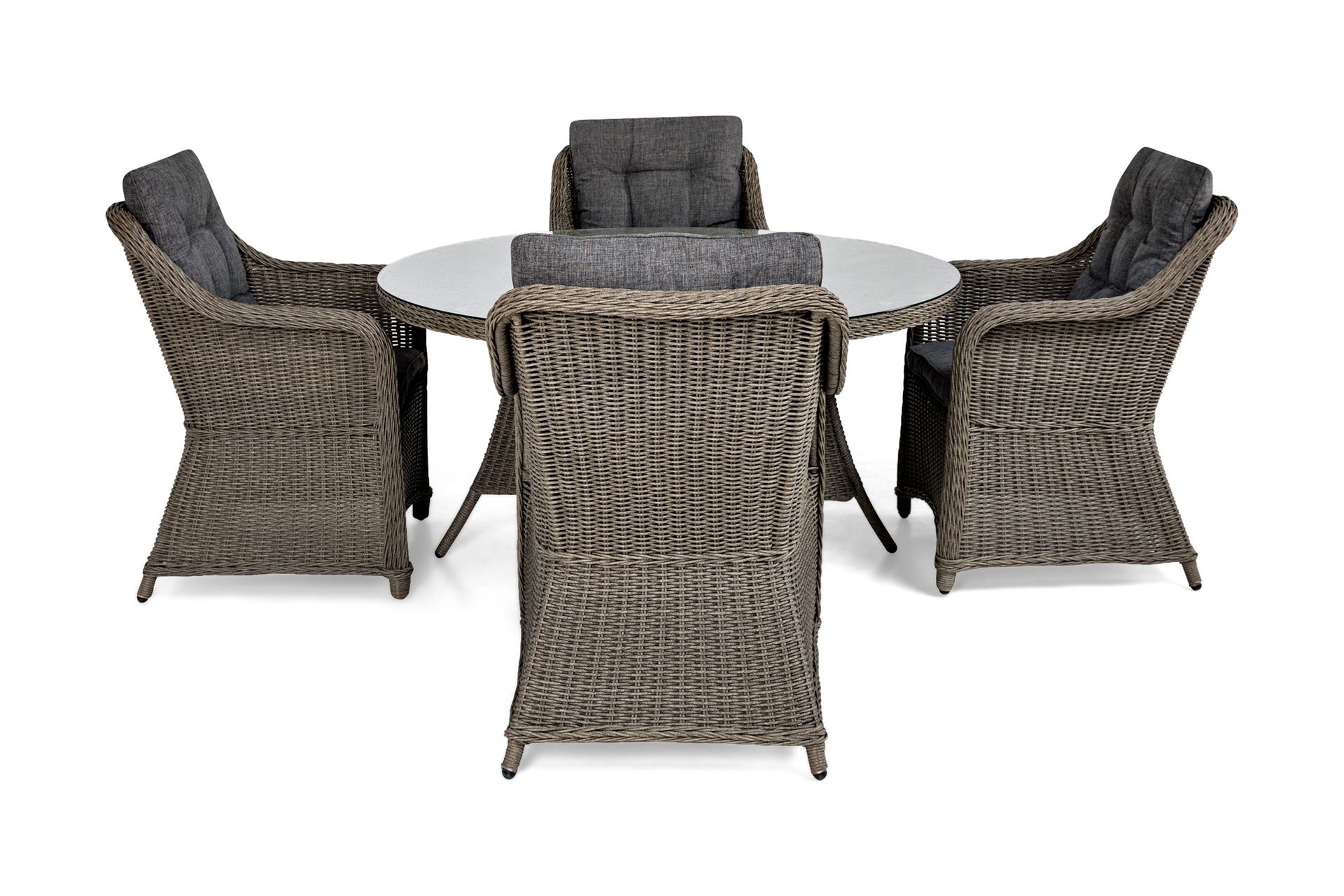 marcus matgrupp 140 rund + 4 fåtöljer m dyna - grå