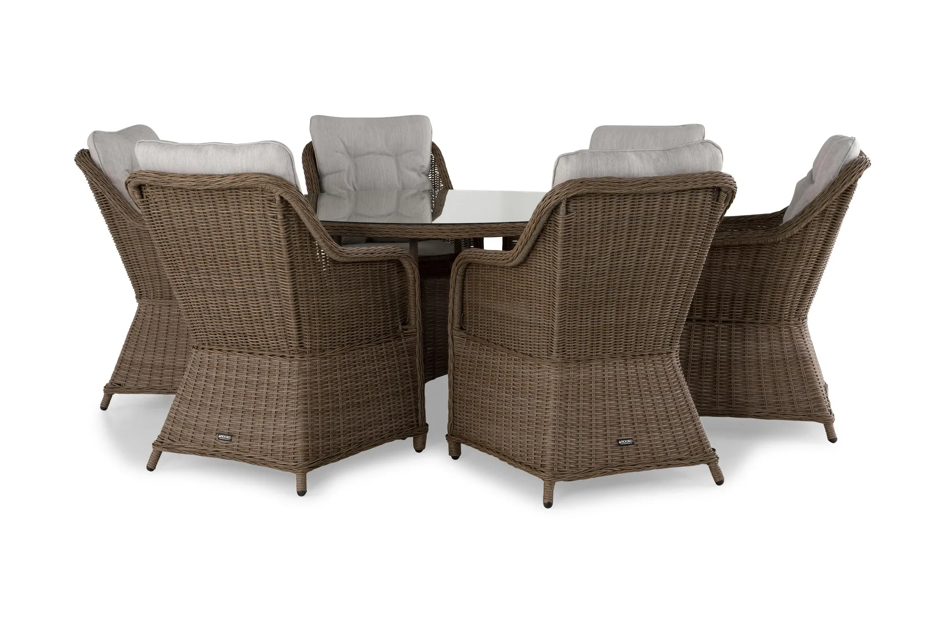 Marcus Matgrupp 140 Rund + 6 F&aring;t&ouml;ljer m Dyna - Natur