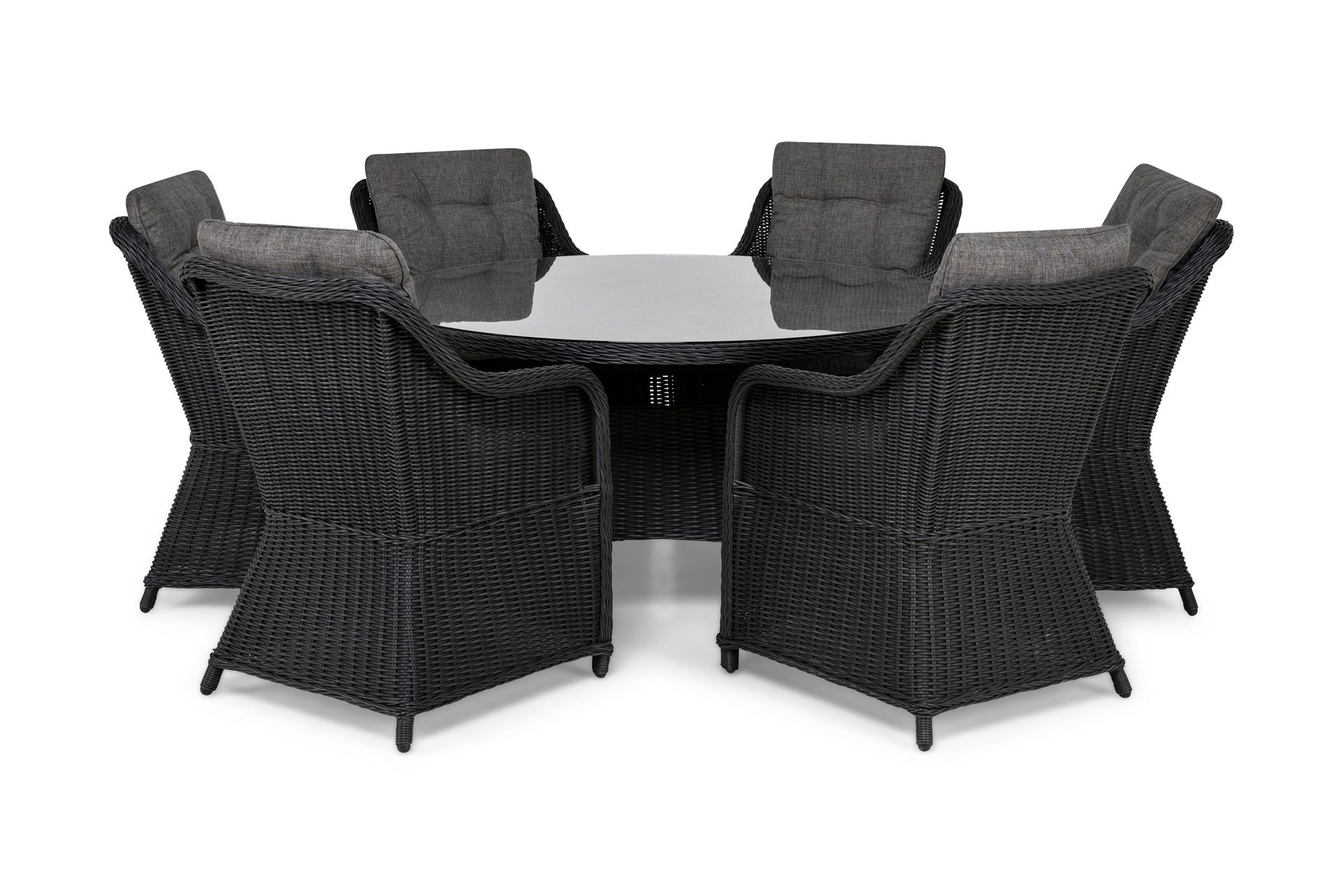 Marcus Matgrupp 140 Rund + 6 F&aring;t&ouml;ljer m Dyna - Svart