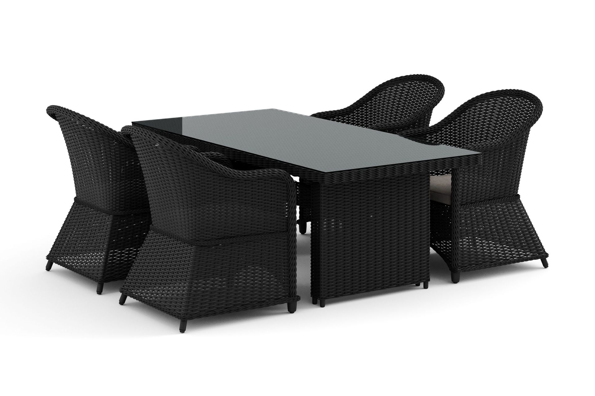 Marcus utomhus matgrupp 160x90 cm med 4 Marcus Light utef&aring;t&ouml;ljer - Svart