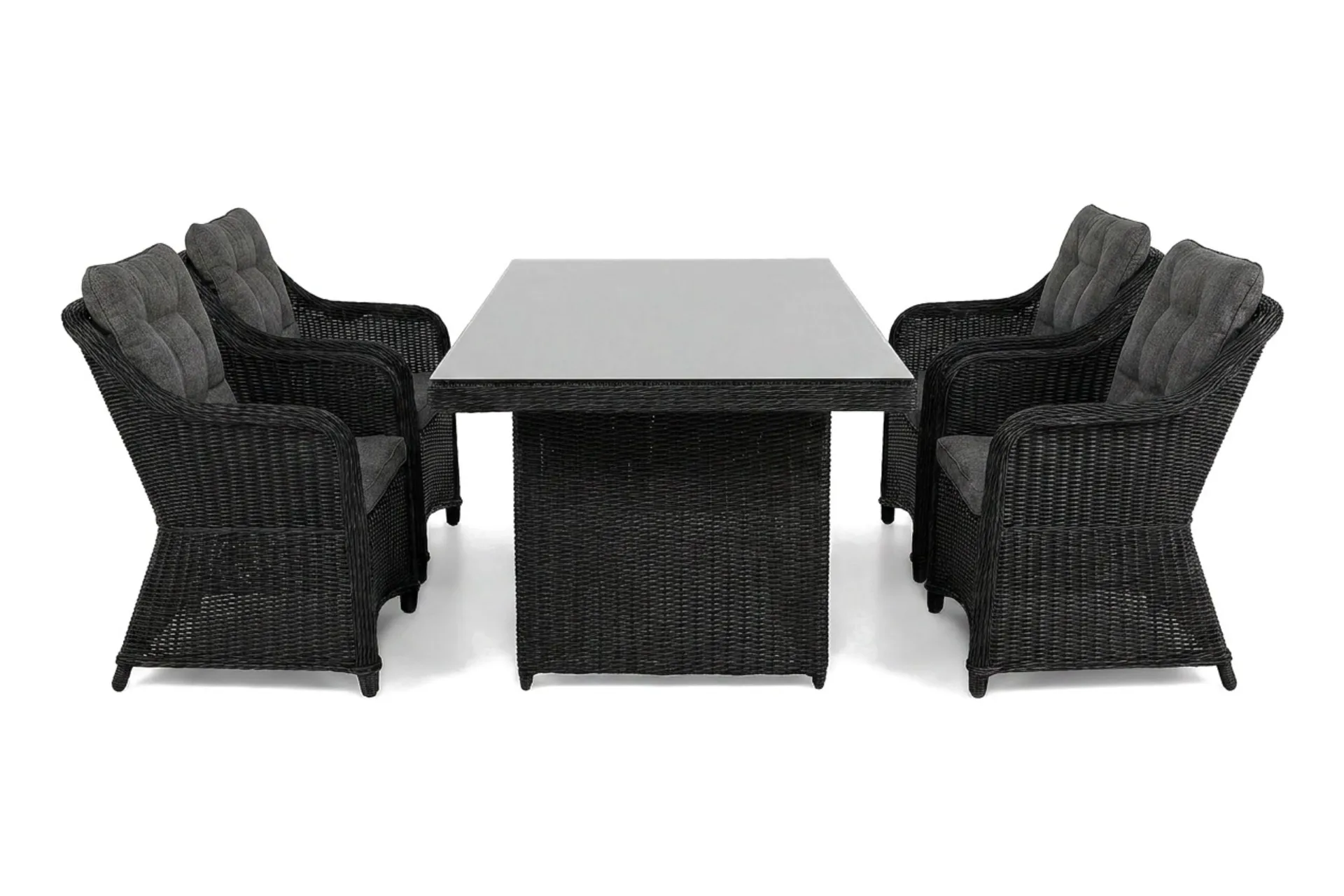 Marcus utomhus matgrupp 160x90 cm med 4 Marcus utef&aring;t&ouml;ljer - Svart