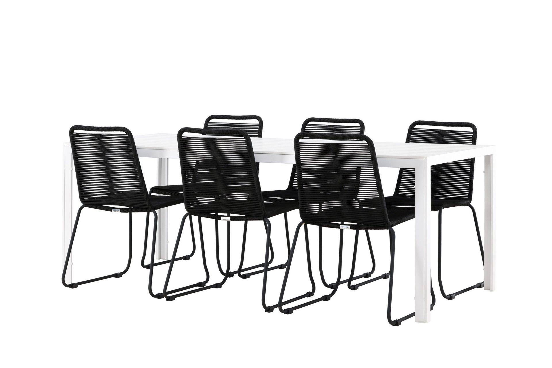 break matgrupp utomhus 205 cm + 6 st linero matstolar svart/vit -