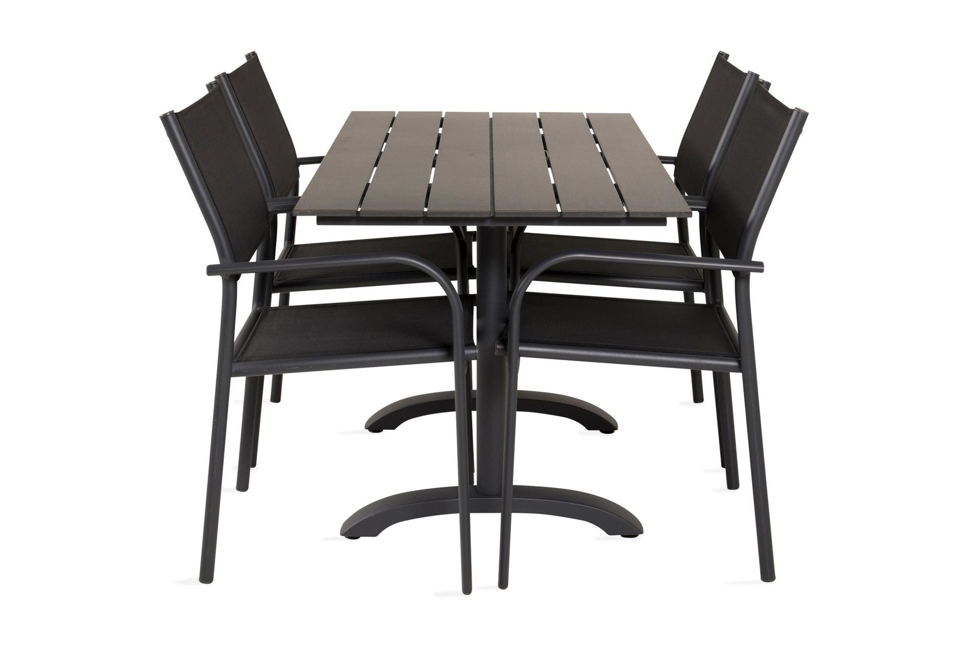 matgrupp denver 120 cm + 4 santorini karmstolar svart - venture home