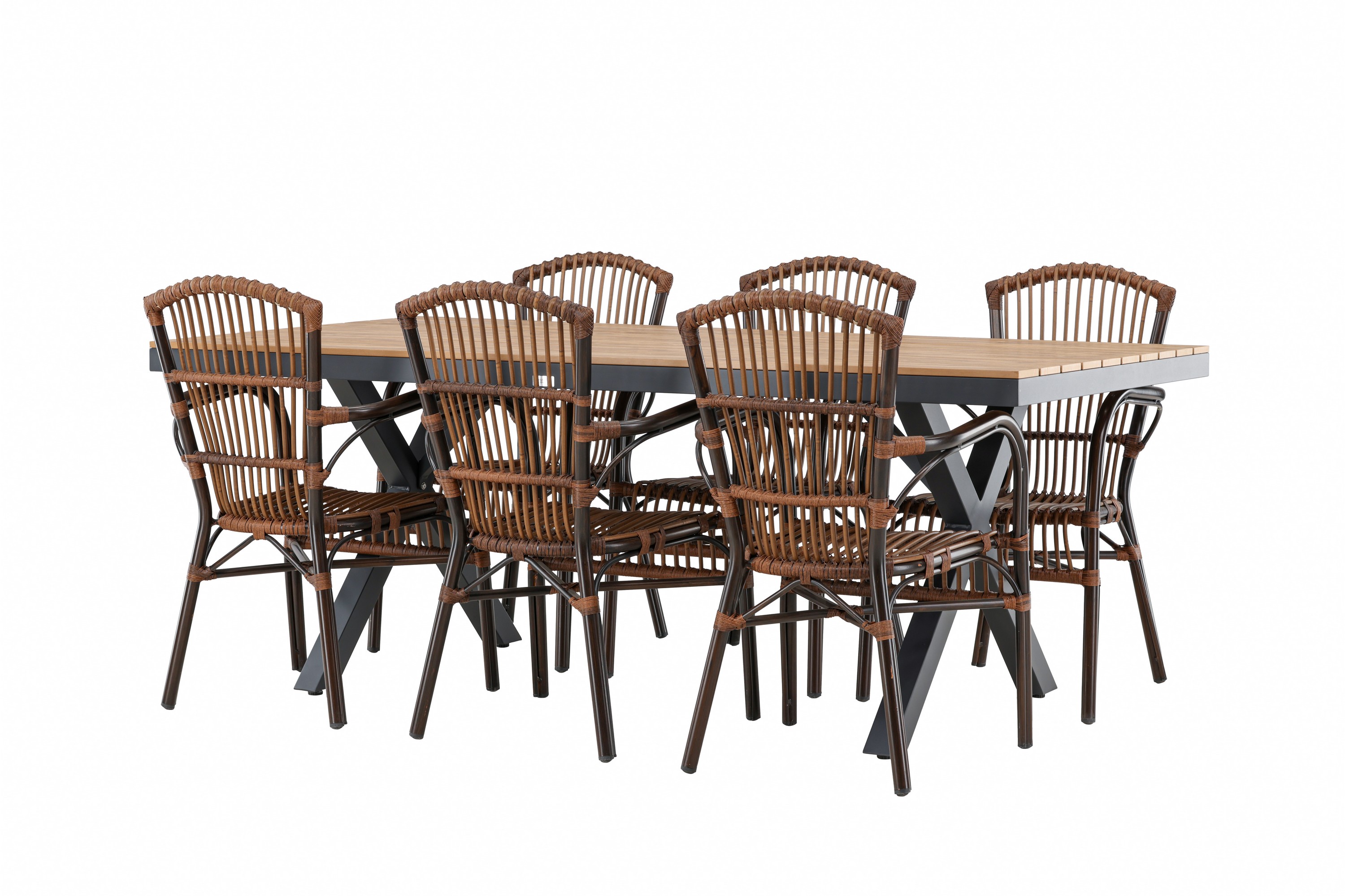 matgrupp utomhus garcia 200 cm + 6 st galera matstolar brun/svart -