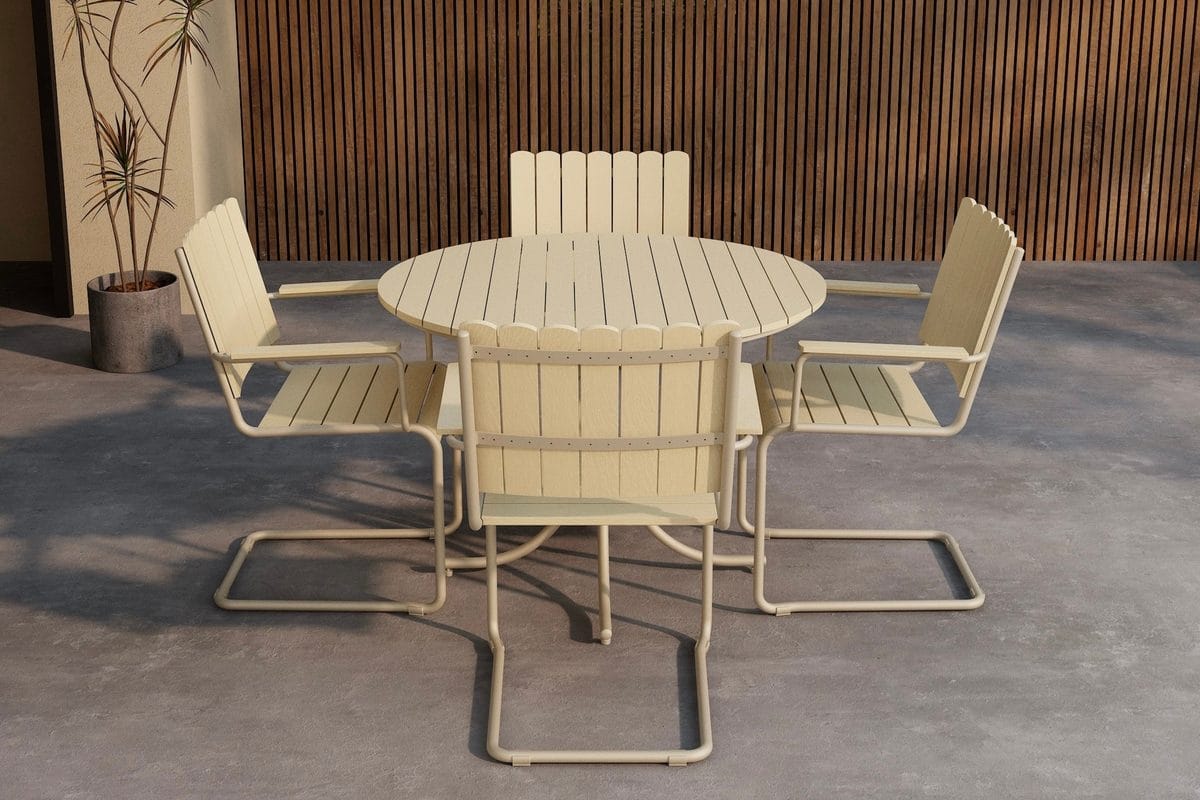 Matgrupp Holmsund 100 cm med 4 Stolar Utomhus - Beige