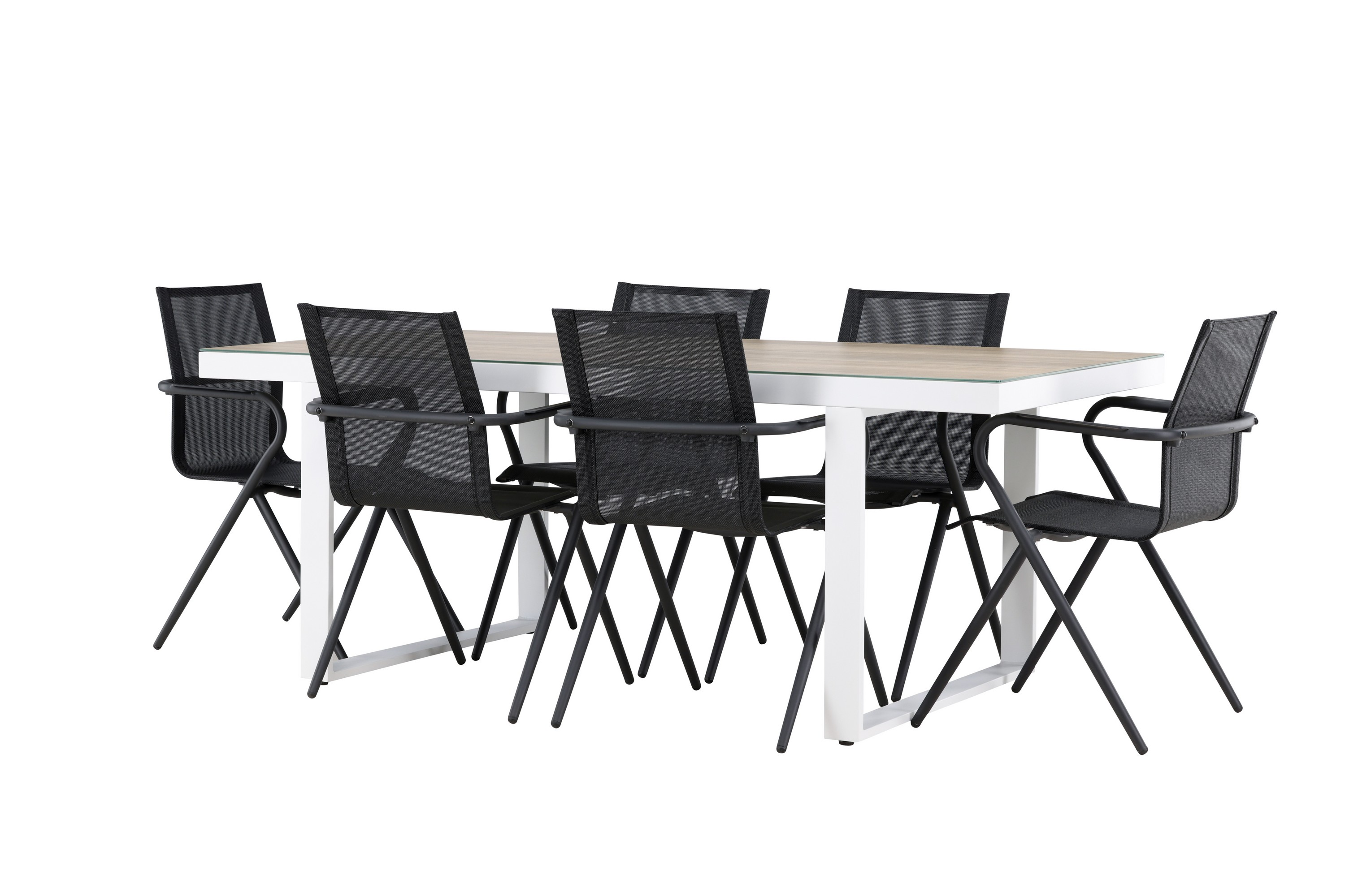 Matgrupp Utomhus Merlo 200 cm 6 st Alling Matstolar Svart/Vit