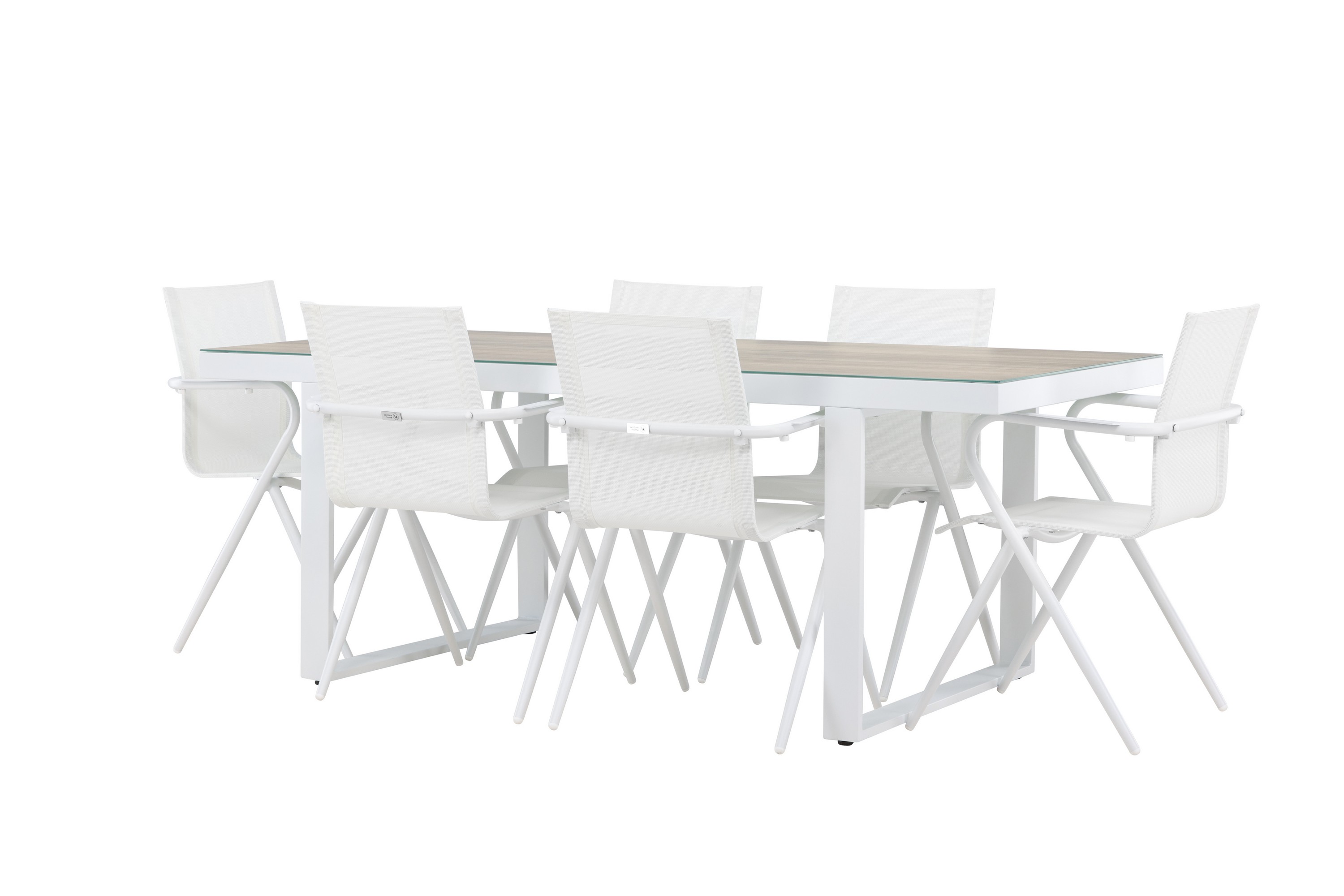 matgrupp utomhus merlo 200 cm + 6 st alling matstolar vit -