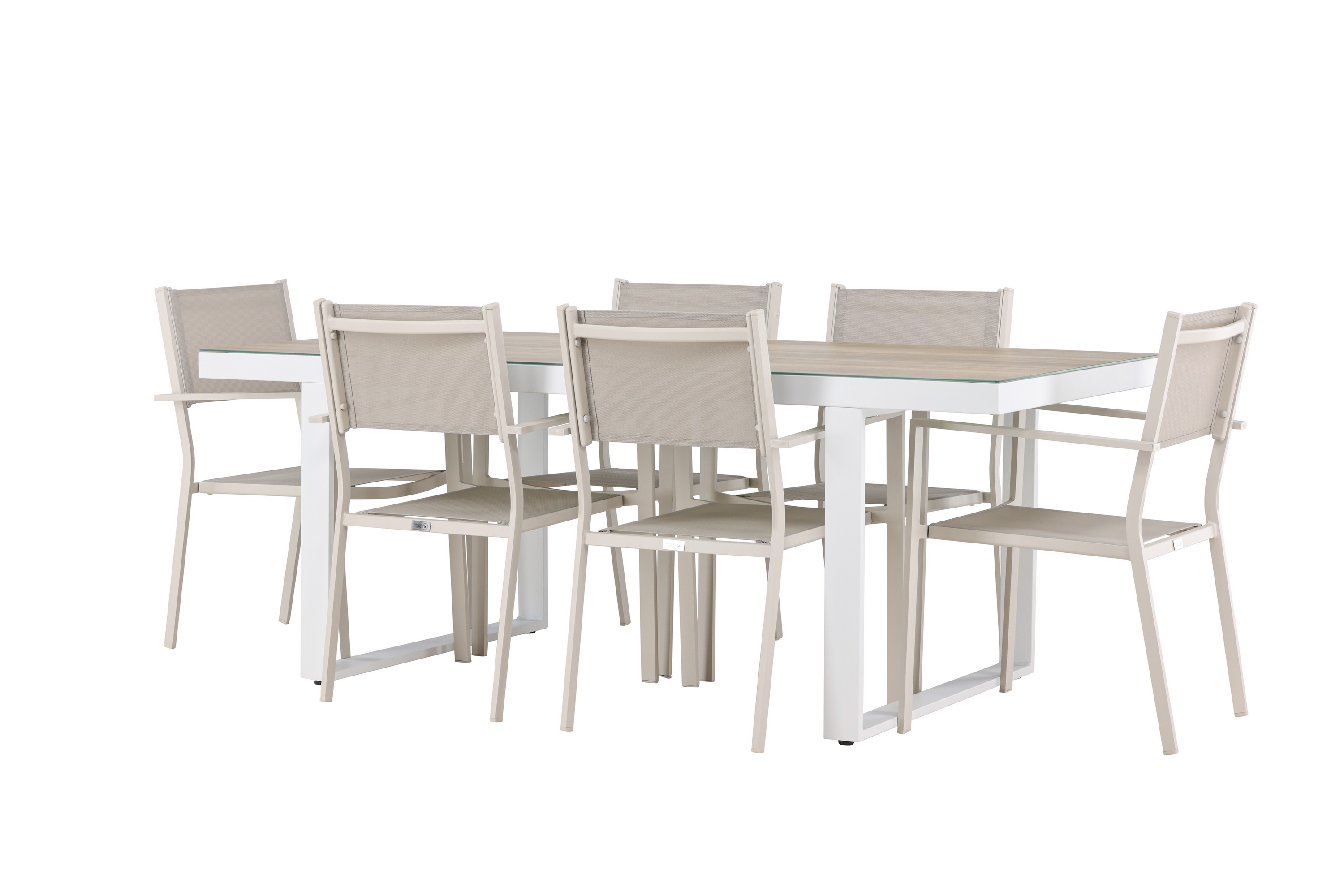 matgrupp utomhus merlo 200 cm + 6 st copacabana matstolar beige/vit -