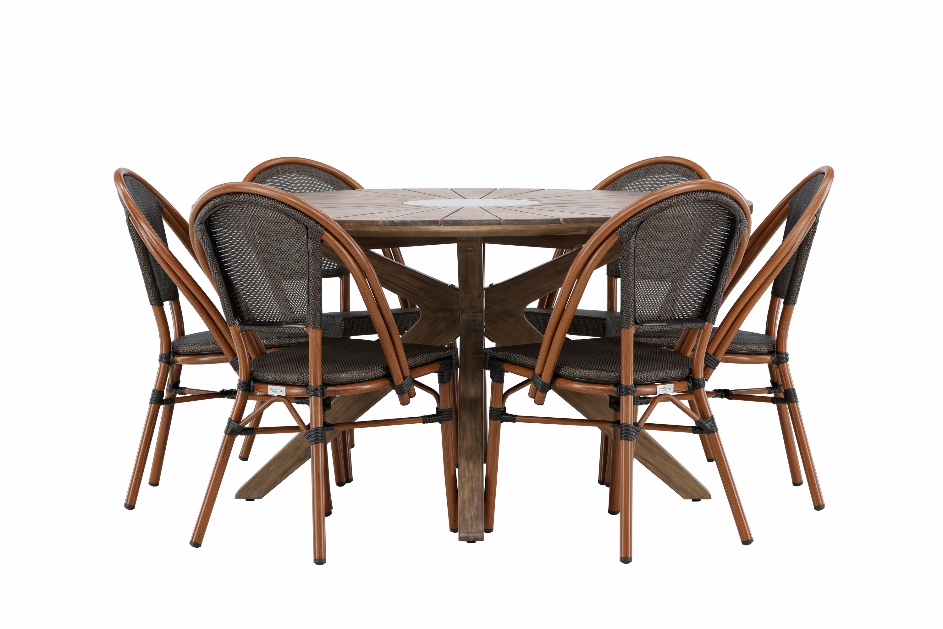 Matgrupp Utomhus Rosario Rund 140 cm 6 st Guarda Matstolar Svart/Brun