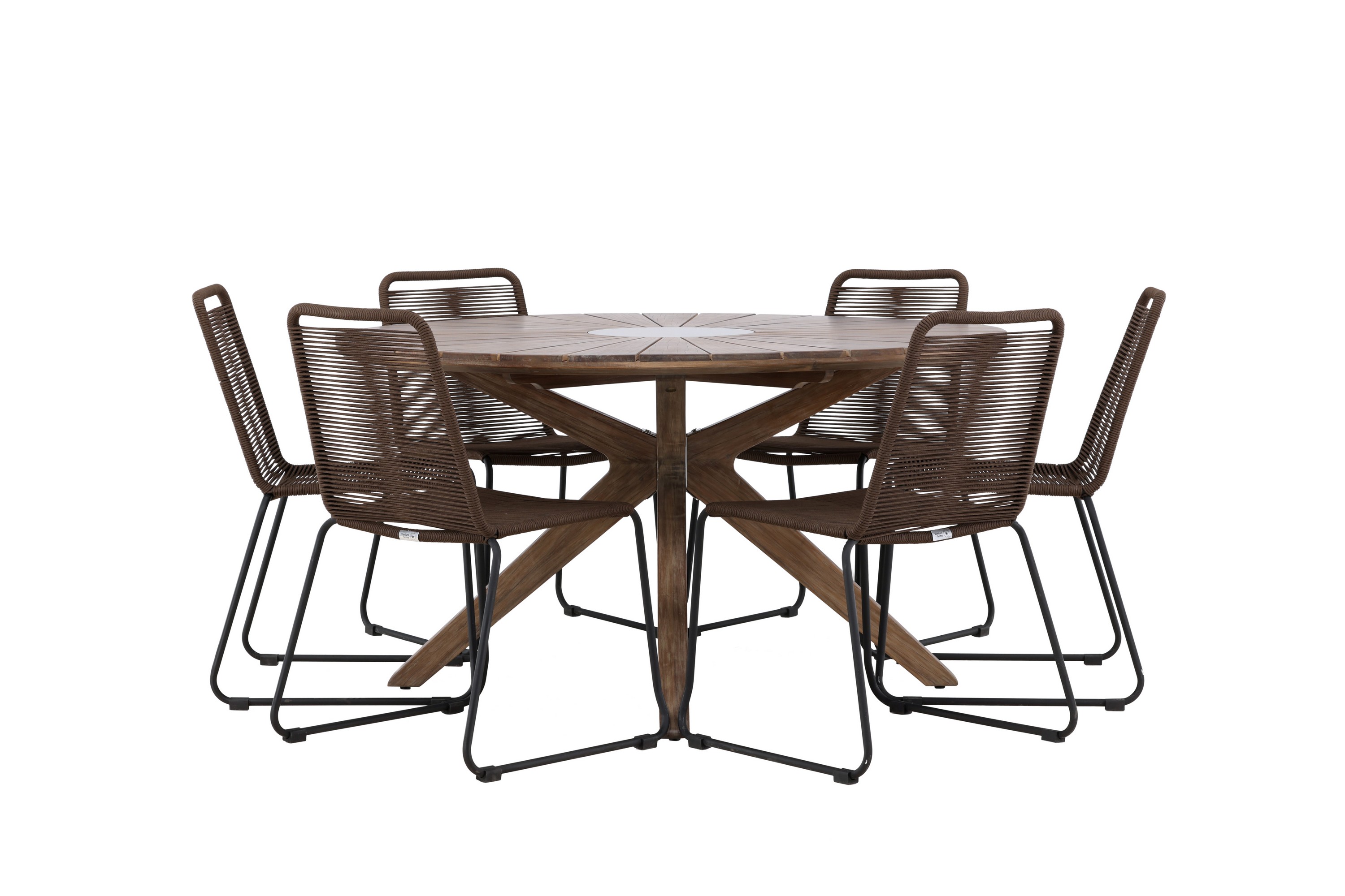 Matgrupp Utomhus Rosario Rund 140 cm 6 st Lindos Matstolar Brun